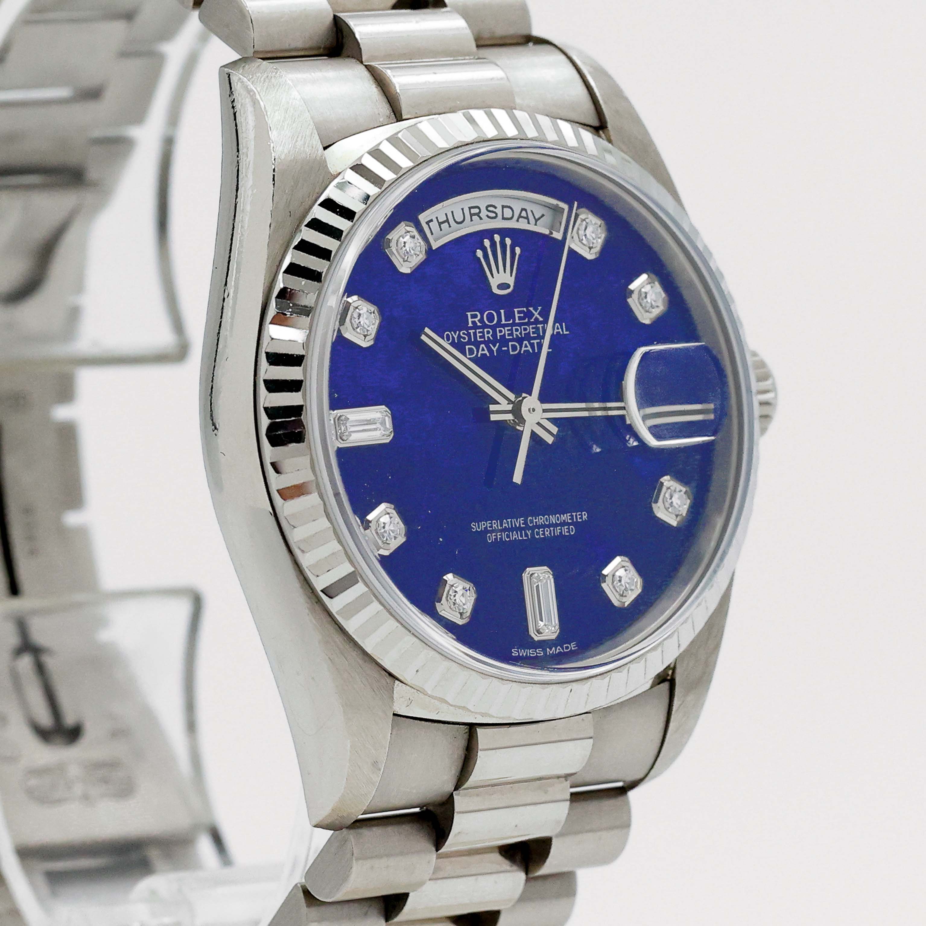 1999 Rolex Day Date White Gold Lapis Diamond Dial Ref. 18239
