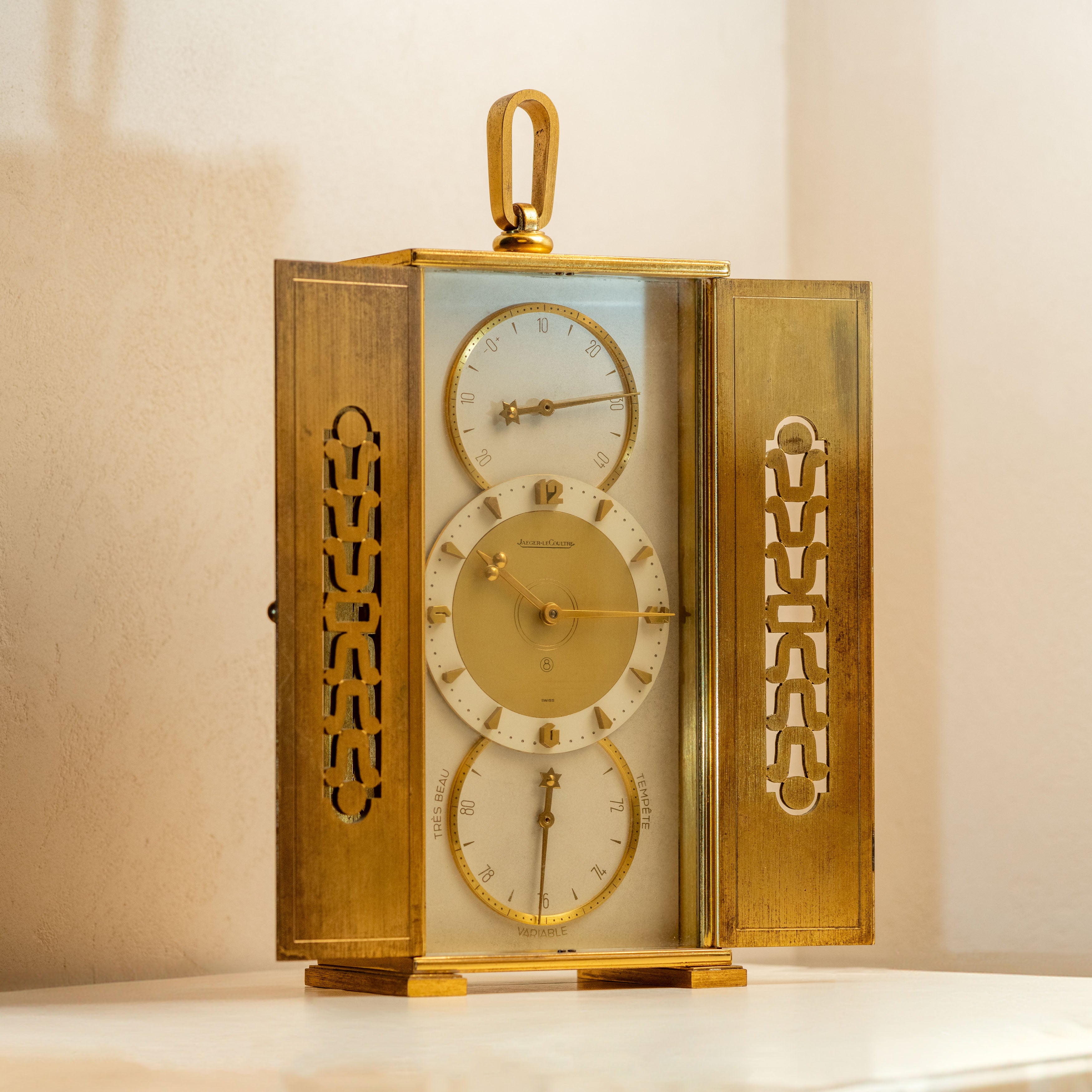 Jaeger LeCoultre Atmos 2 Door Glass & Brass Clock & Barometer