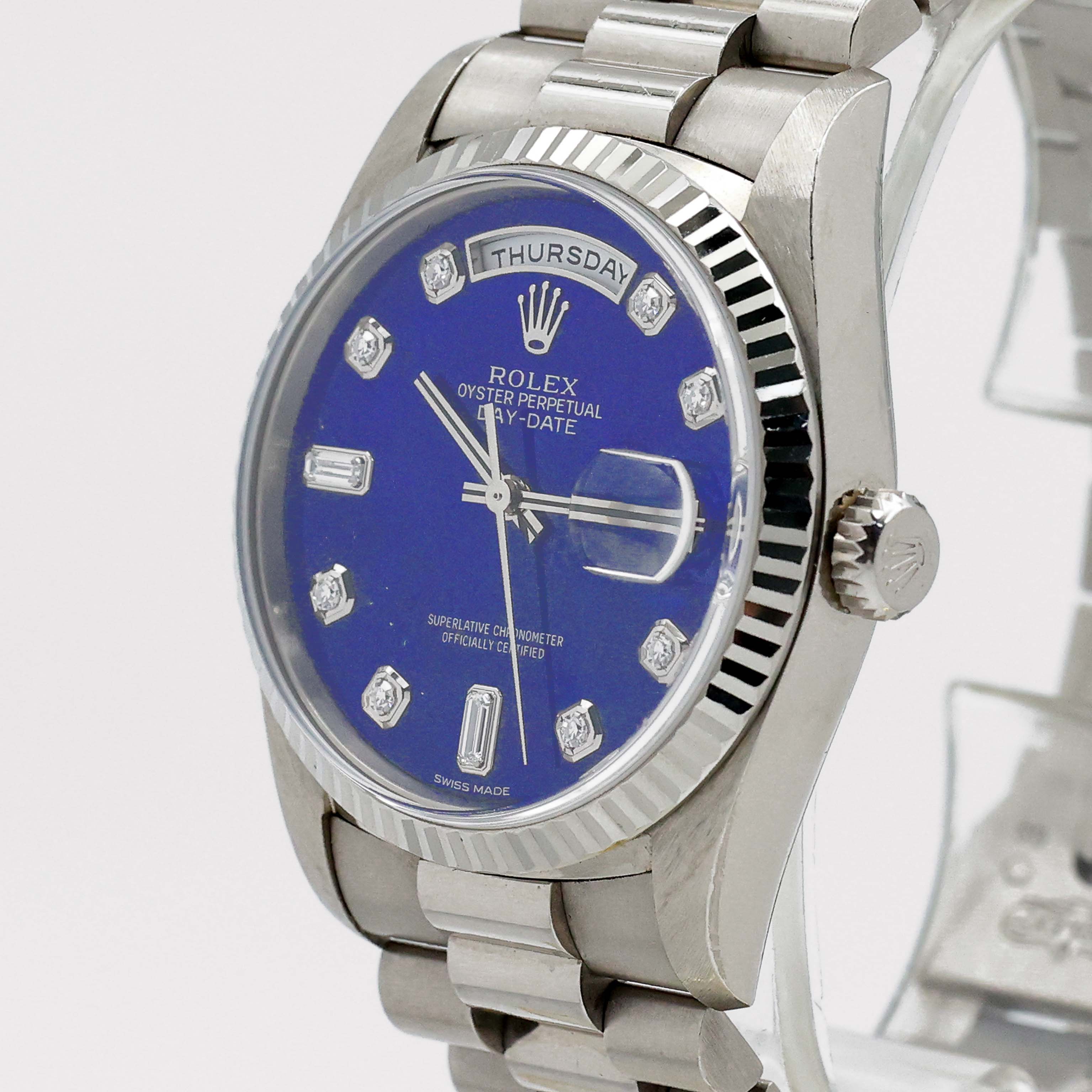 1999 Rolex Day Date White Gold Lapis Diamond Dial Ref. 18239