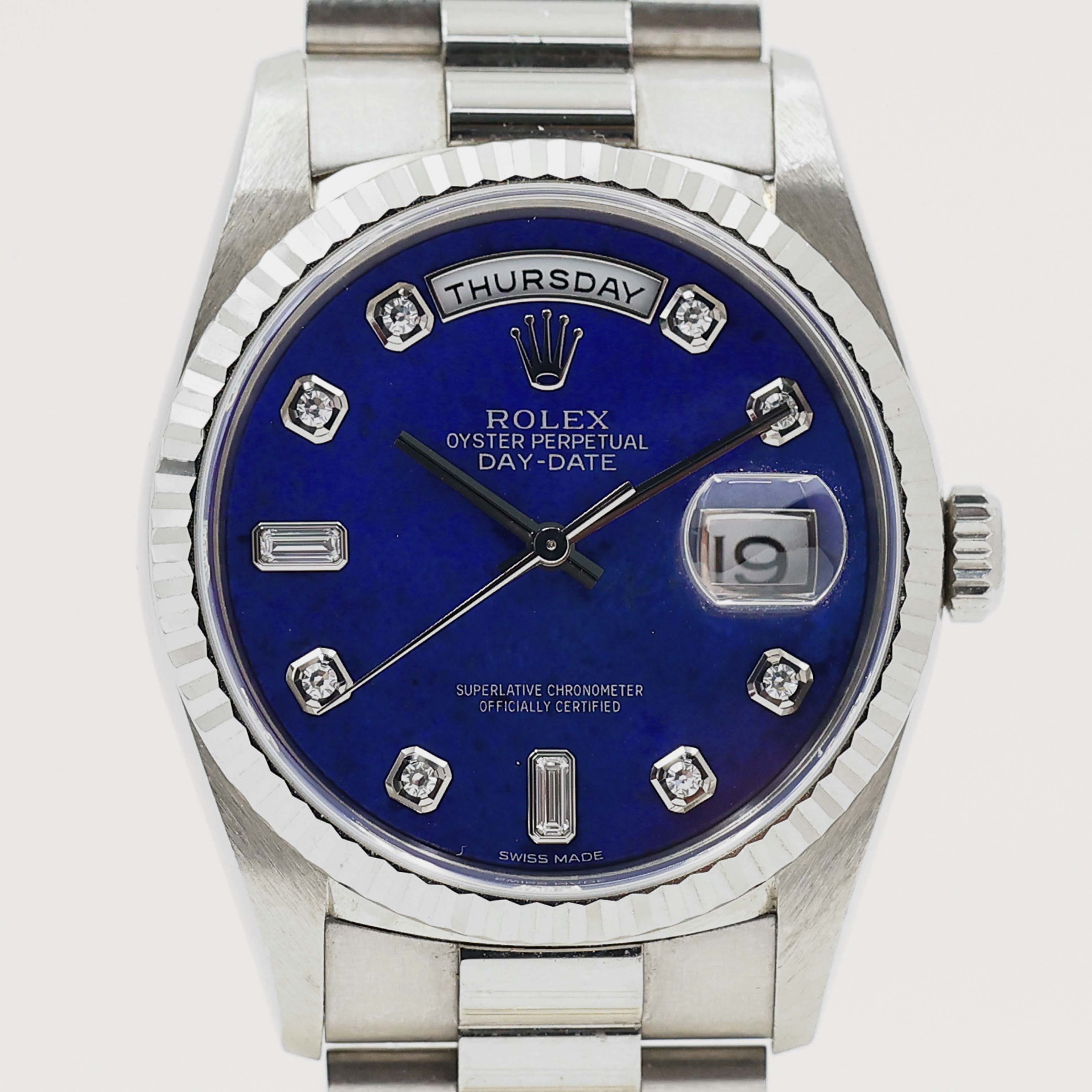 1999 Rolex Day Date White Gold Lapis Diamond Dial Ref. 18239