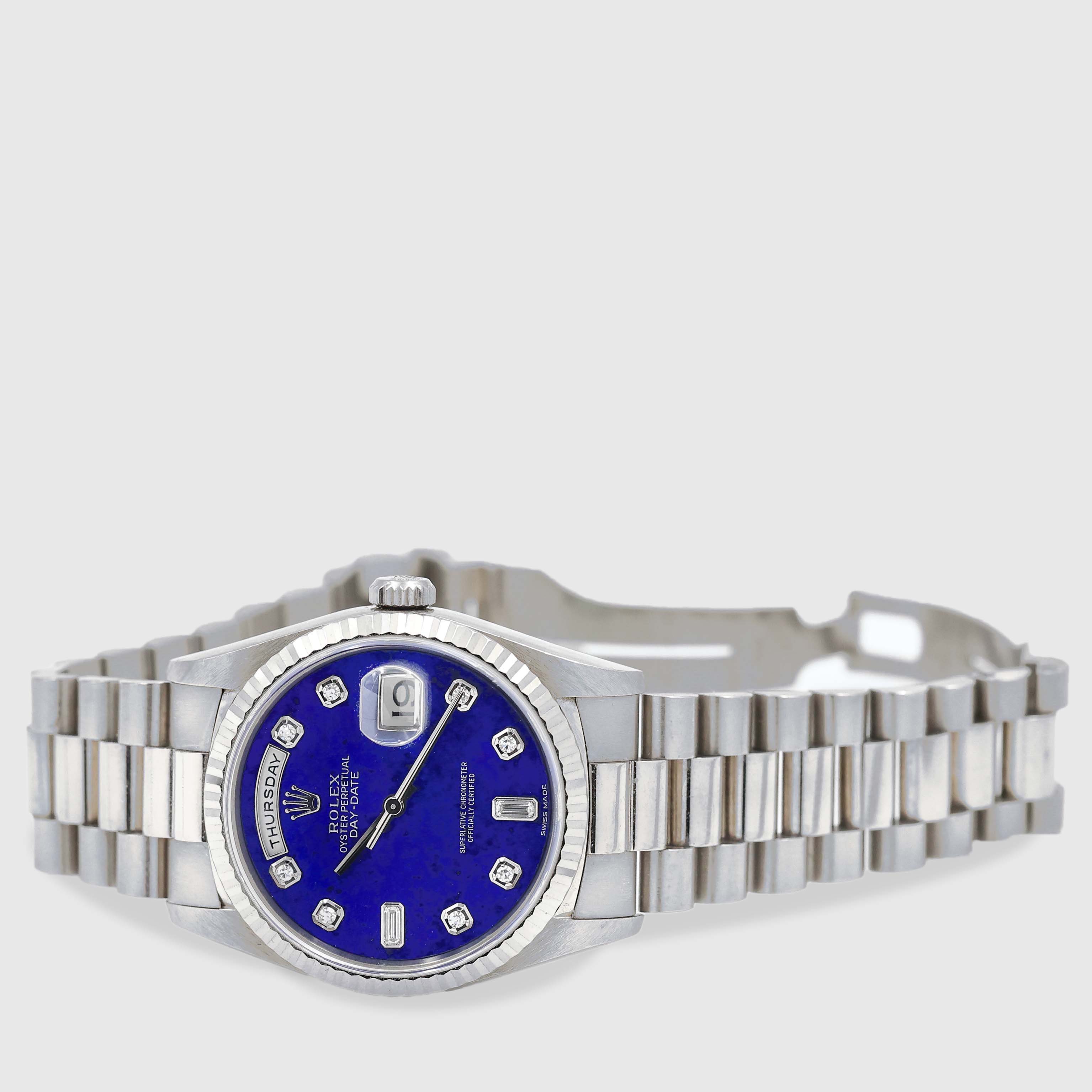 1999 Rolex Day Date White Gold Lapis Diamond Dial Ref. 18239