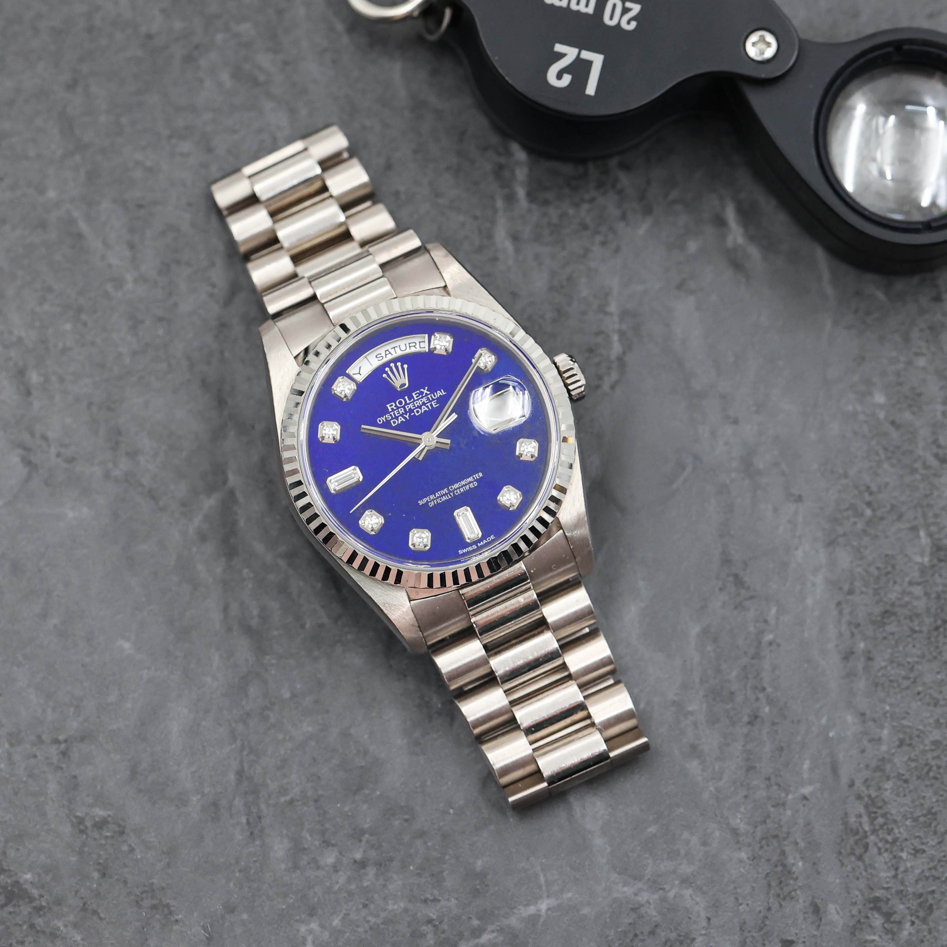 1999 Rolex Day Date White Gold Lapis Diamond Dial Ref. 18239