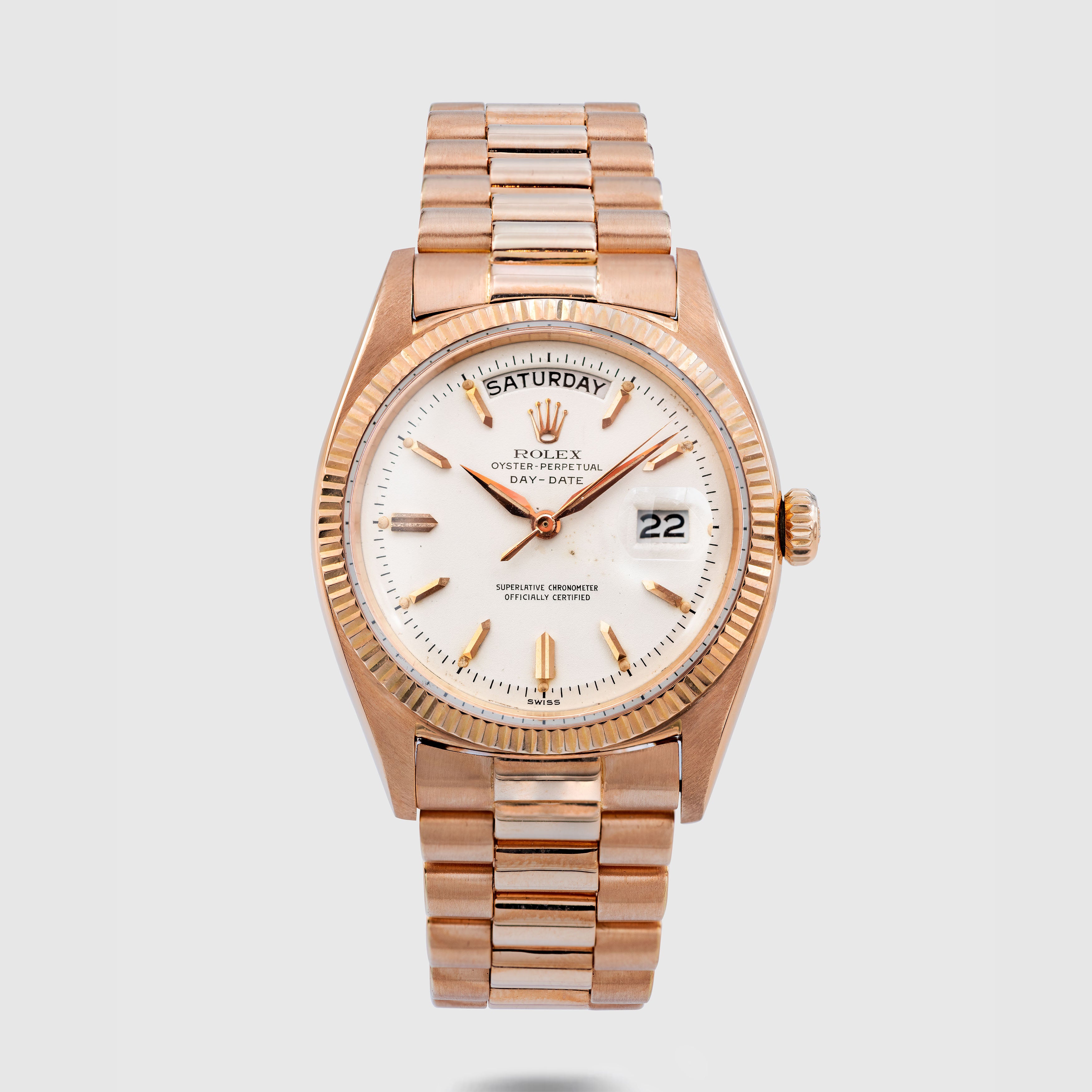 1959 Rolex Day Date Pink Gold Big Logo Bracelet Ref. 1803