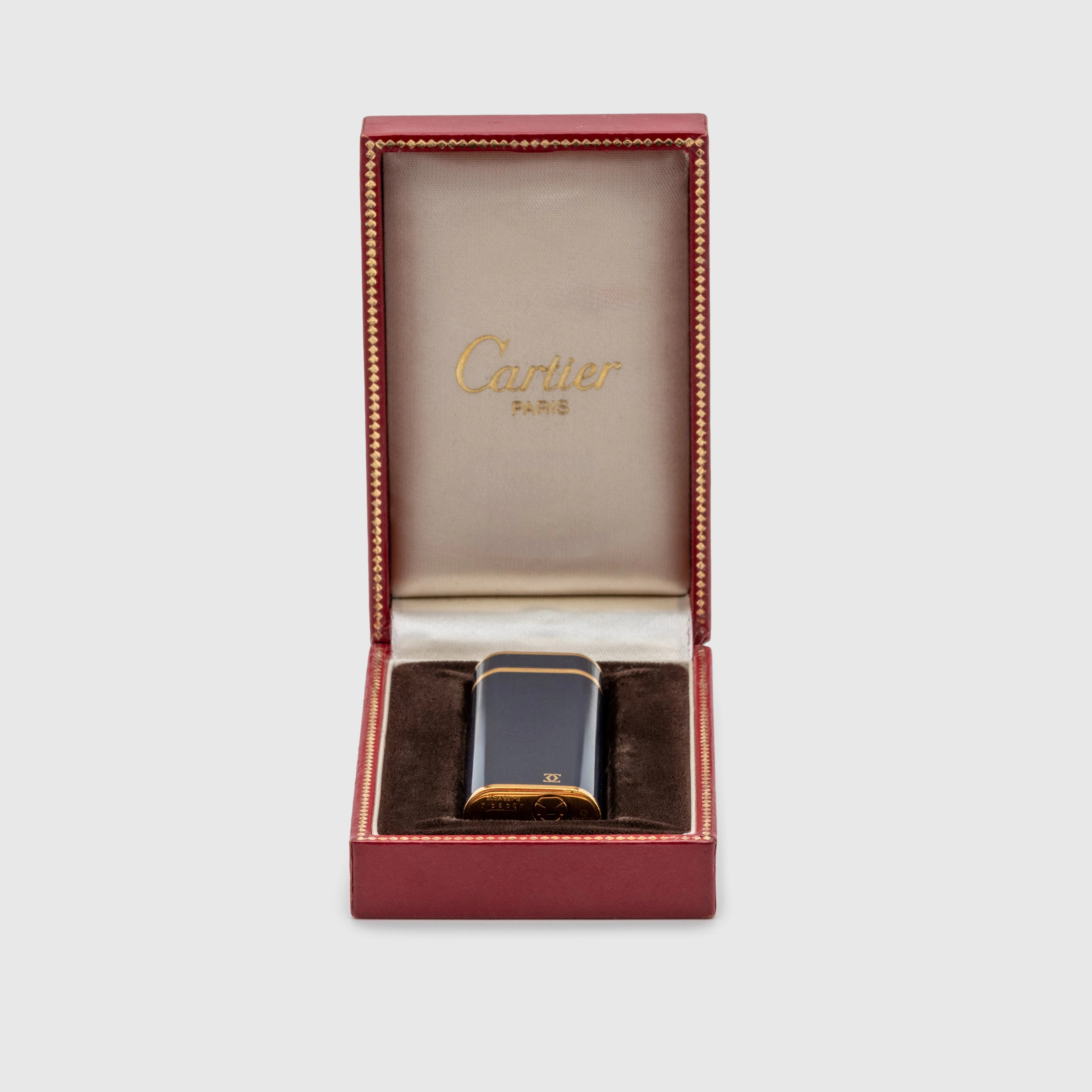 1980's Vintage Must De Cartier Gold Plated Lighter - Dark Blue