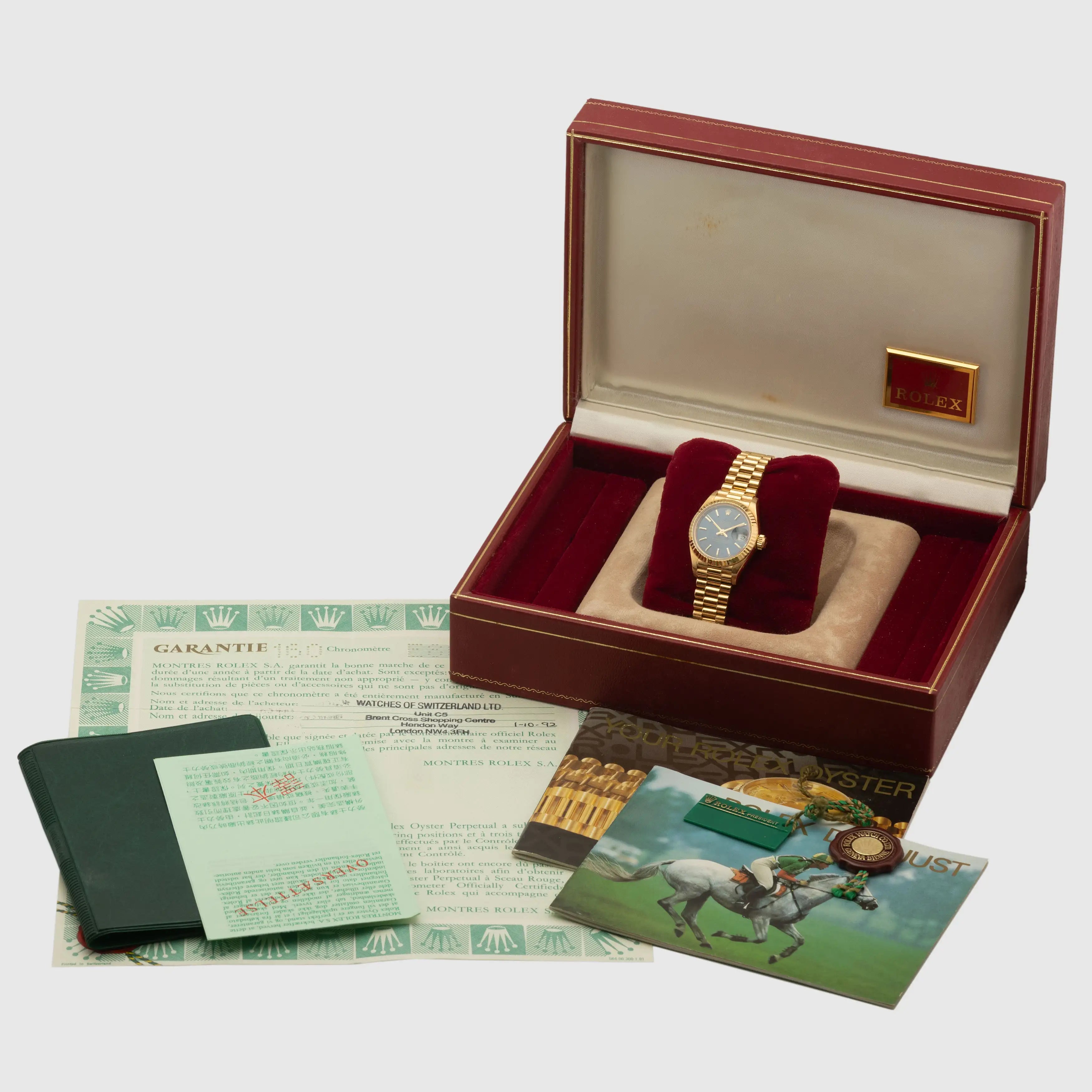 1992 Rolex Lady Datejust 18k Yellow Gold Ref. 69178 (with Box & papers)