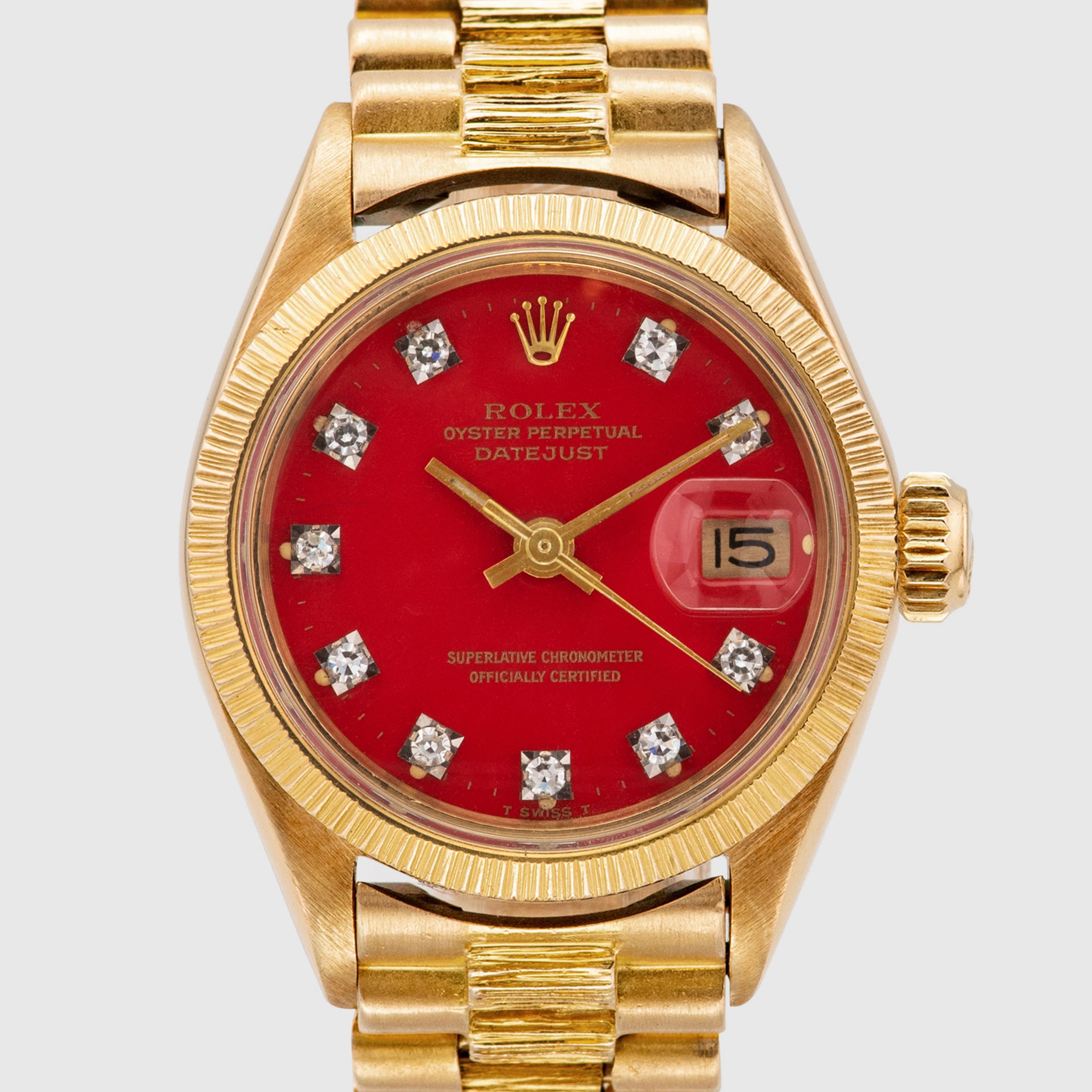 1973 Rolex Lady Datejust Bark Red Stella Diamond Dial Ref. 6927 (Full Set)
