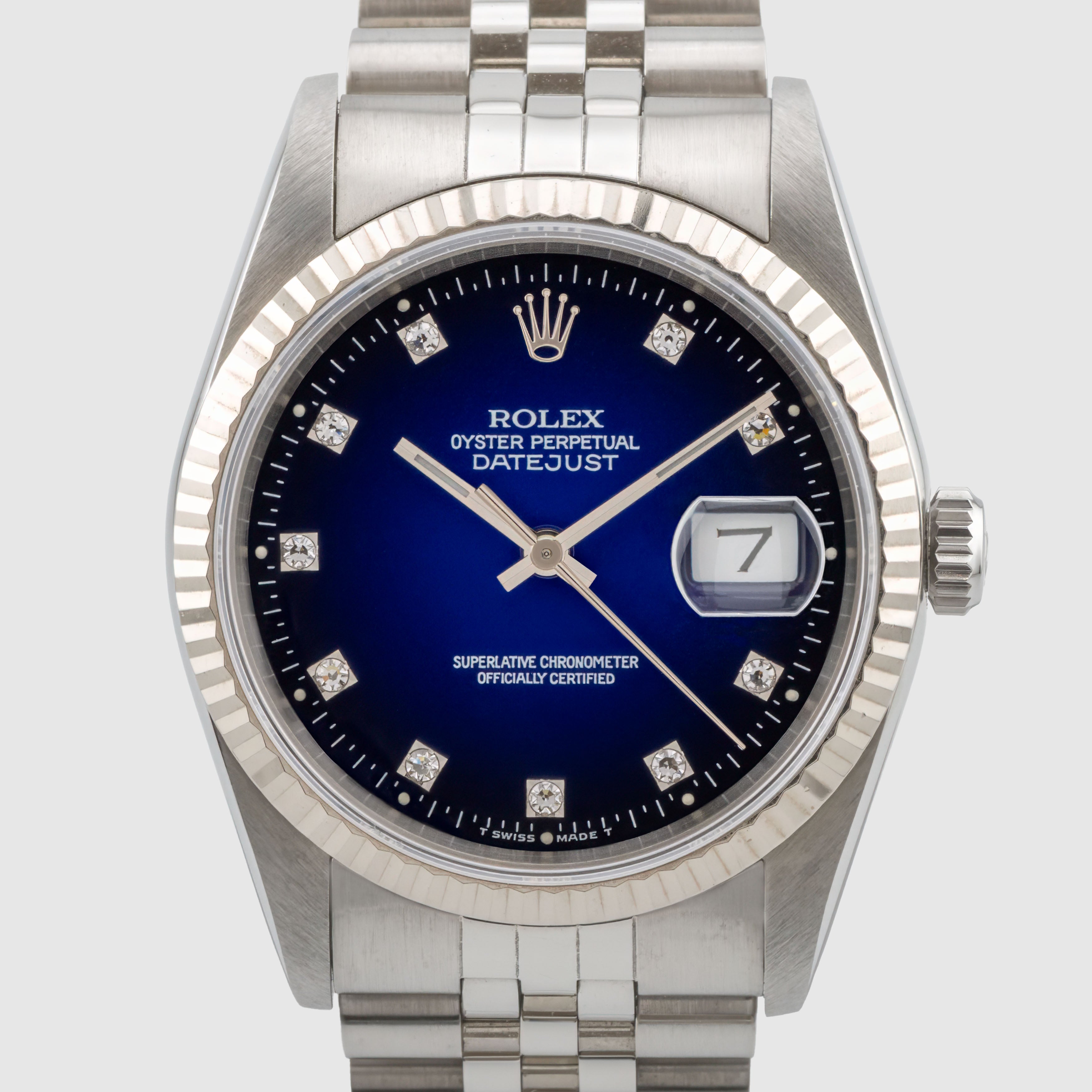 1990 Rolex Datejust Blue Vignette Diamond Dial Ref. 16234 (with Box & Papers)