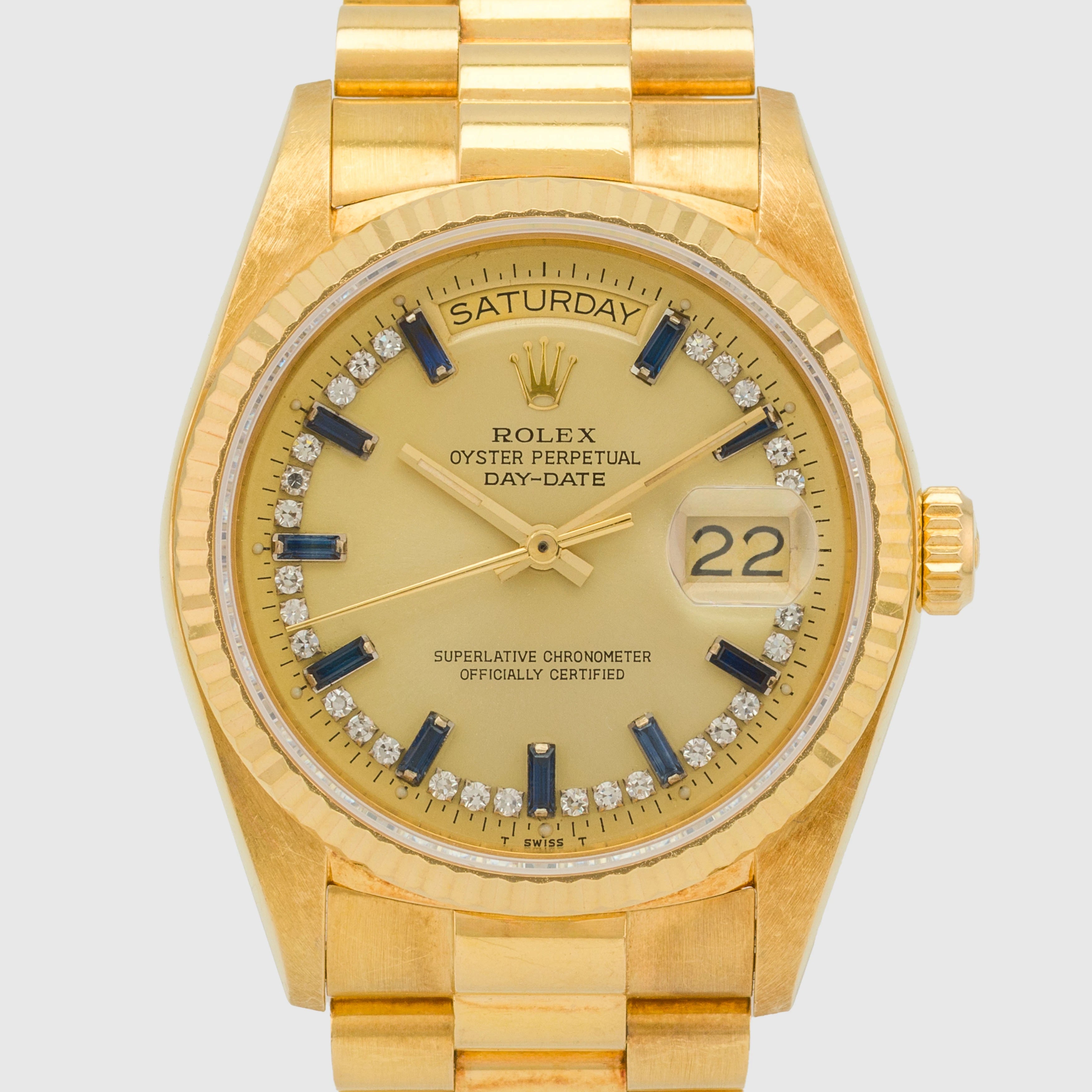 1979 Rolex Day Date Diamond String Sapphire Baguette Dial Ref. 18038