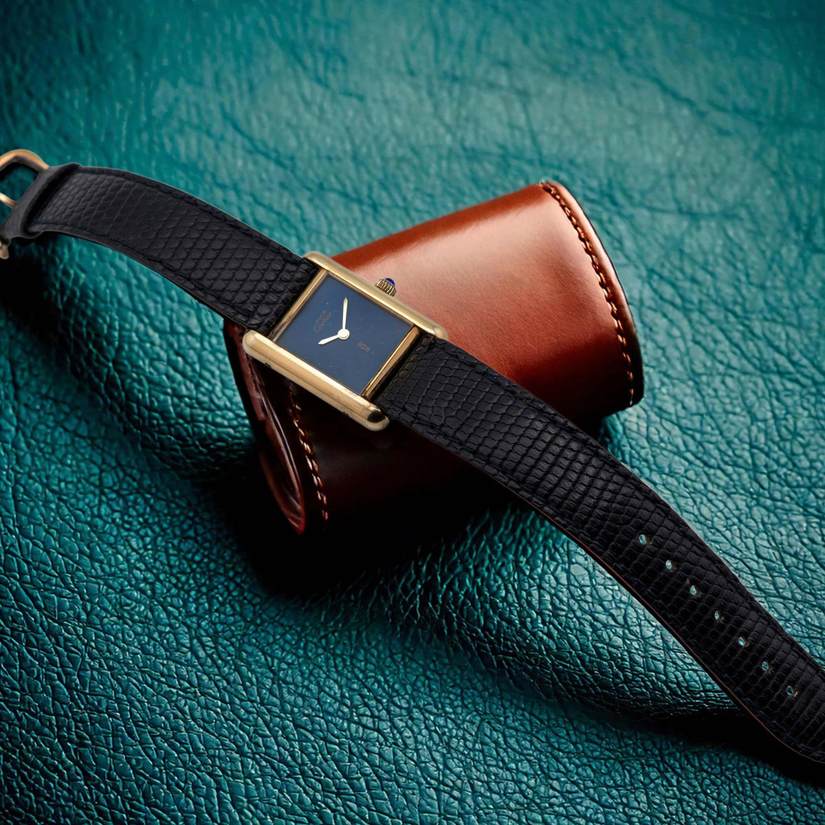 1980's Cartier Tank Ladies Lapis Dial (with Box)