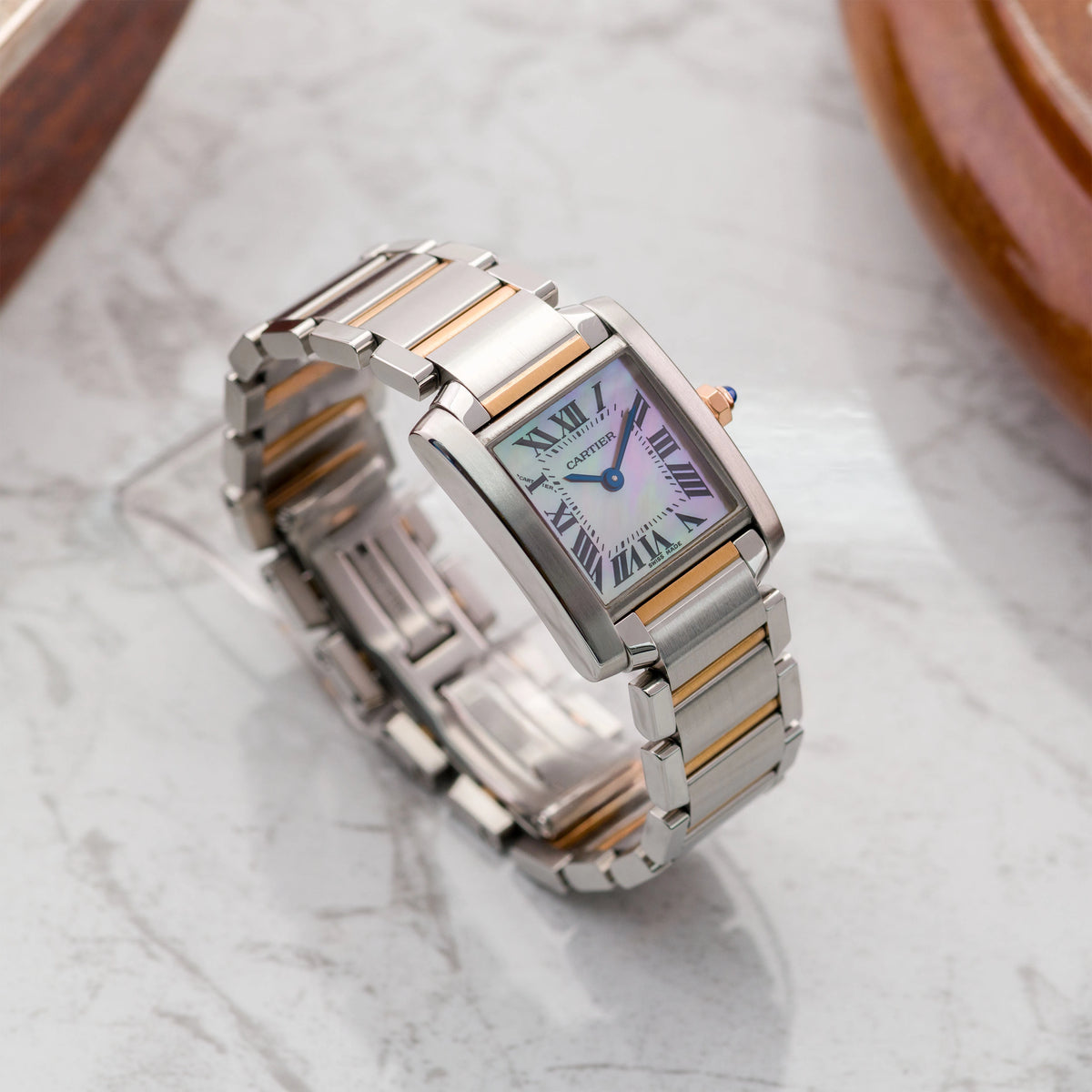 1990's Cartier Tank Francaise Small Two Tone Pink MOP Ref. 2384