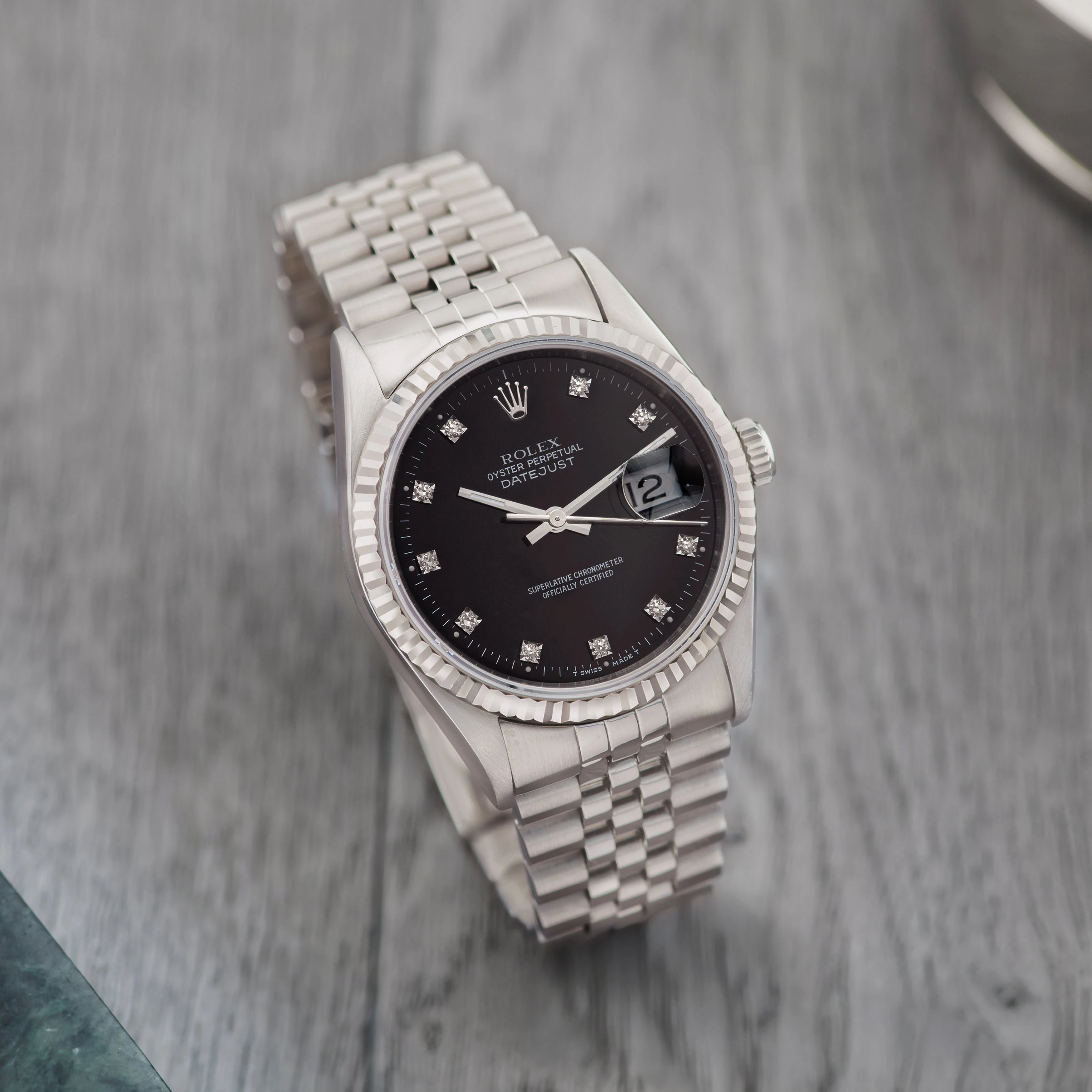 1993 Rolex Datejust Black Diamond Dial St/WG Ref. 16234 (with Box & Papers)