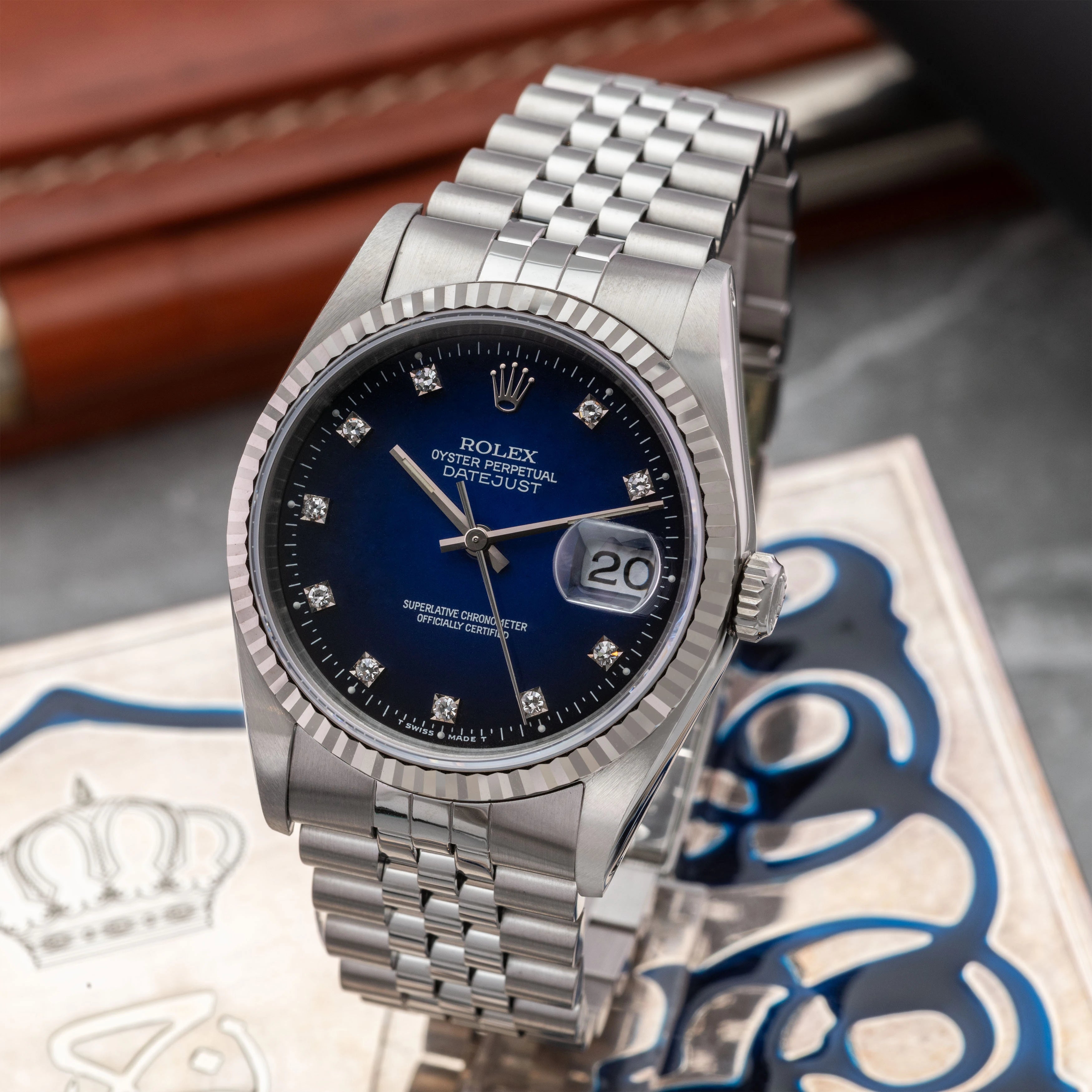 1991 Rolex Datejust Blue Vignette Diamond Dial Ref. 16234 (with papers)