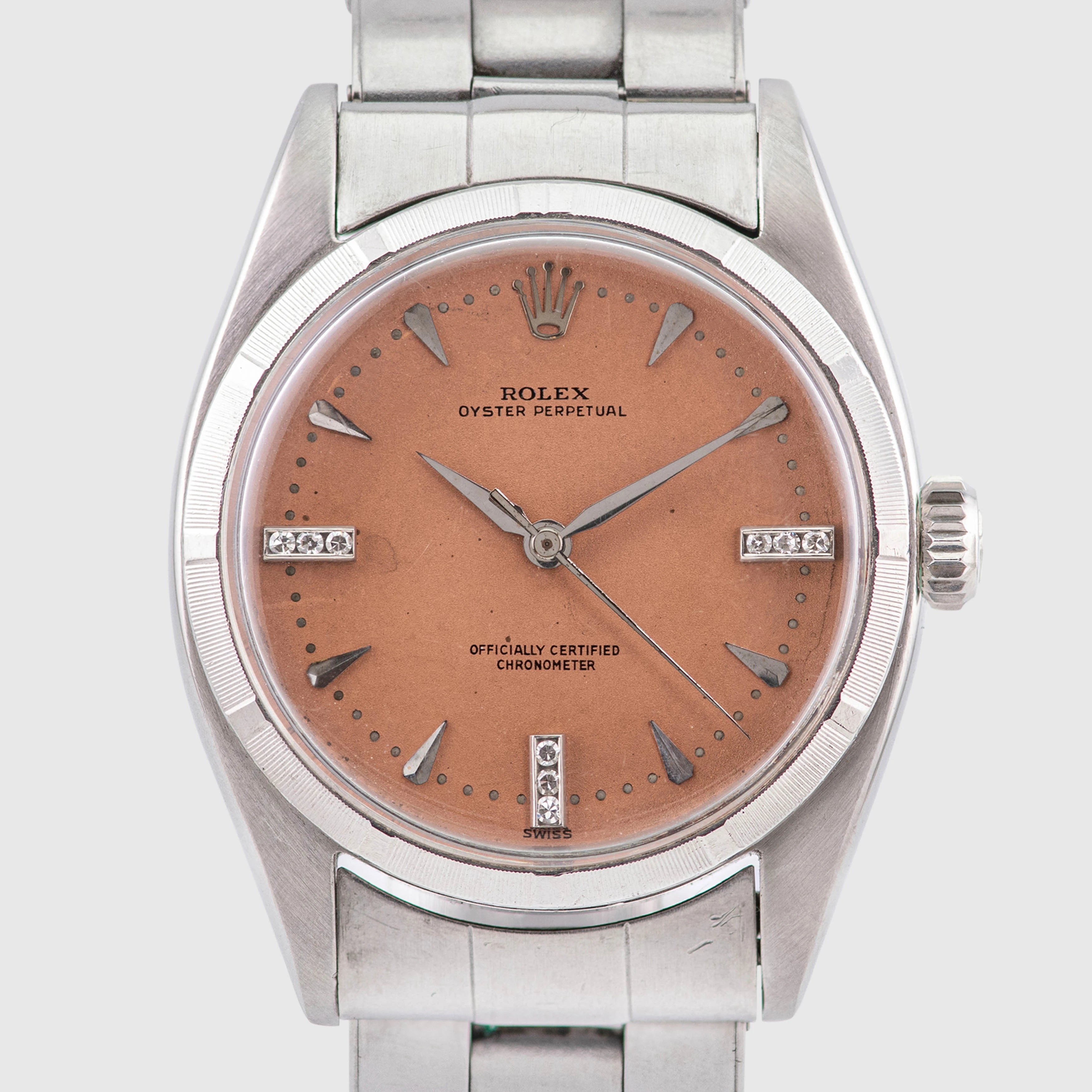 1954 Rolex Oyster Perpetual Salmon Diamond Dial Ref. 6580 'Possibly Unique'