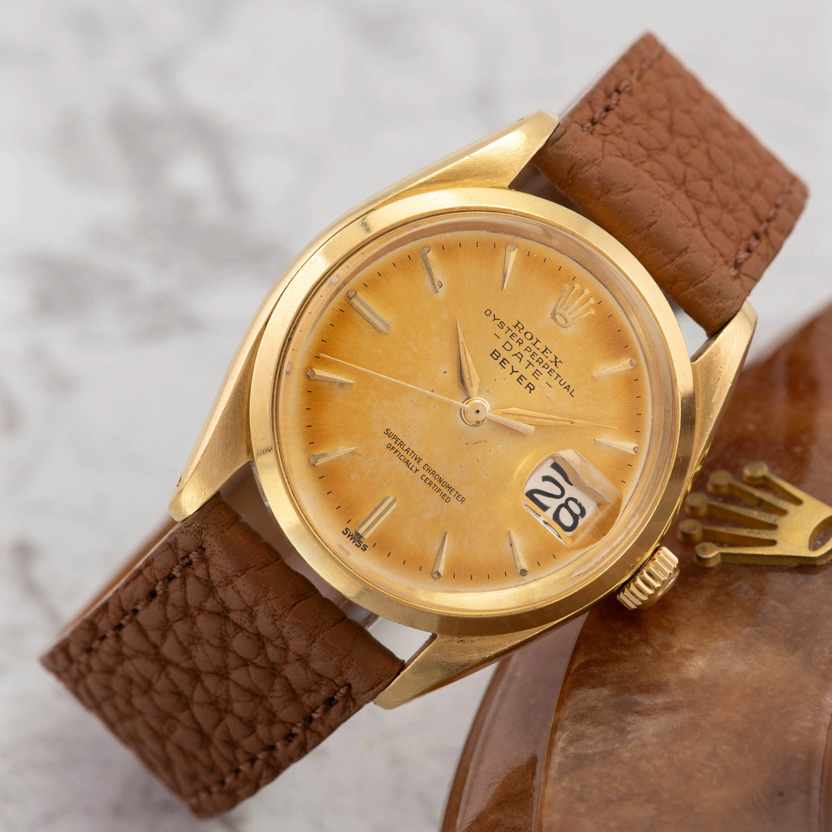 1962 Rolex Oyster Perpetual Date 18K Tropical Dial 'Beyer' Double Signed Ref. 1500