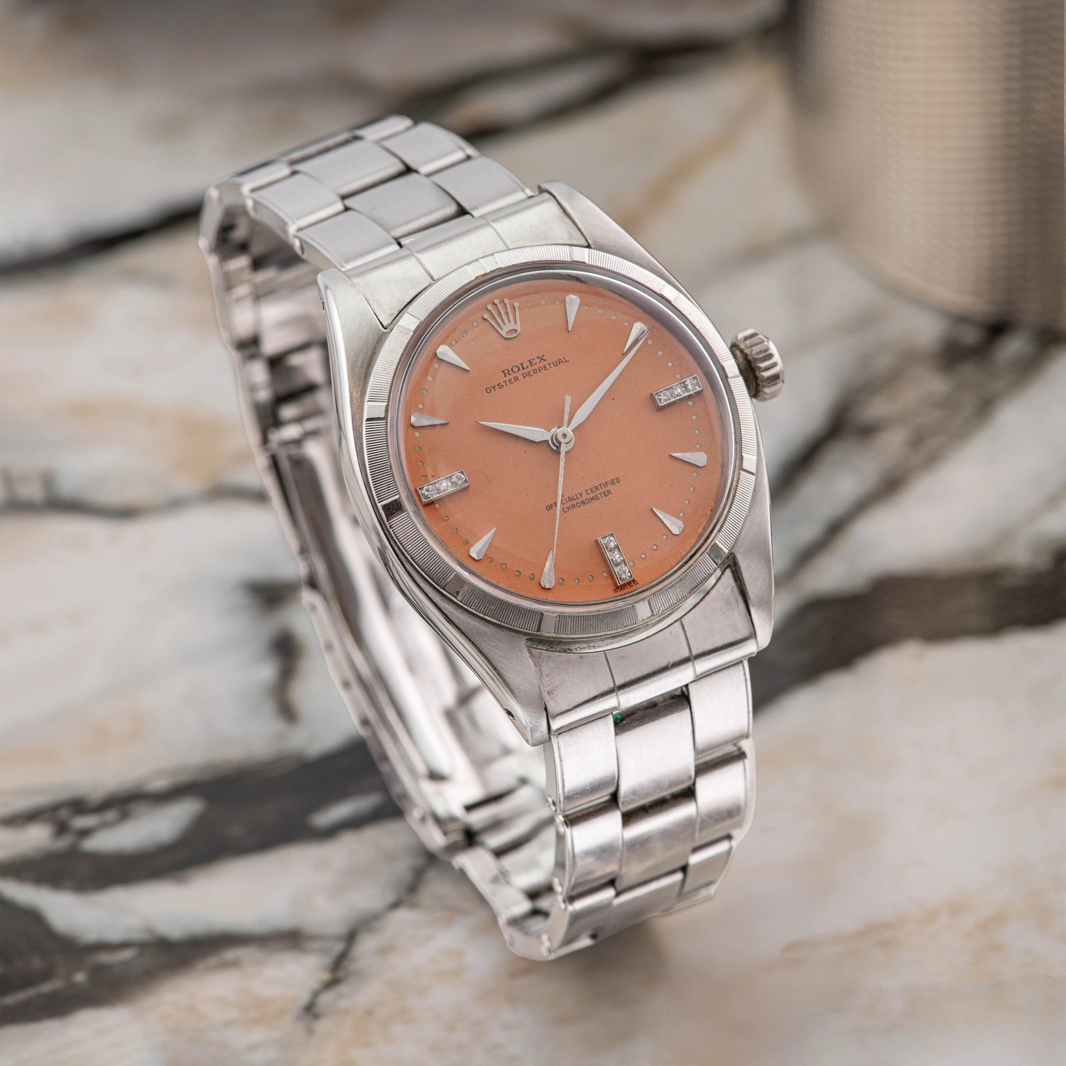 1954 Rolex Oyster Perpetual Salmon Diamond Dial Ref. 6580 'Possibly Unique'