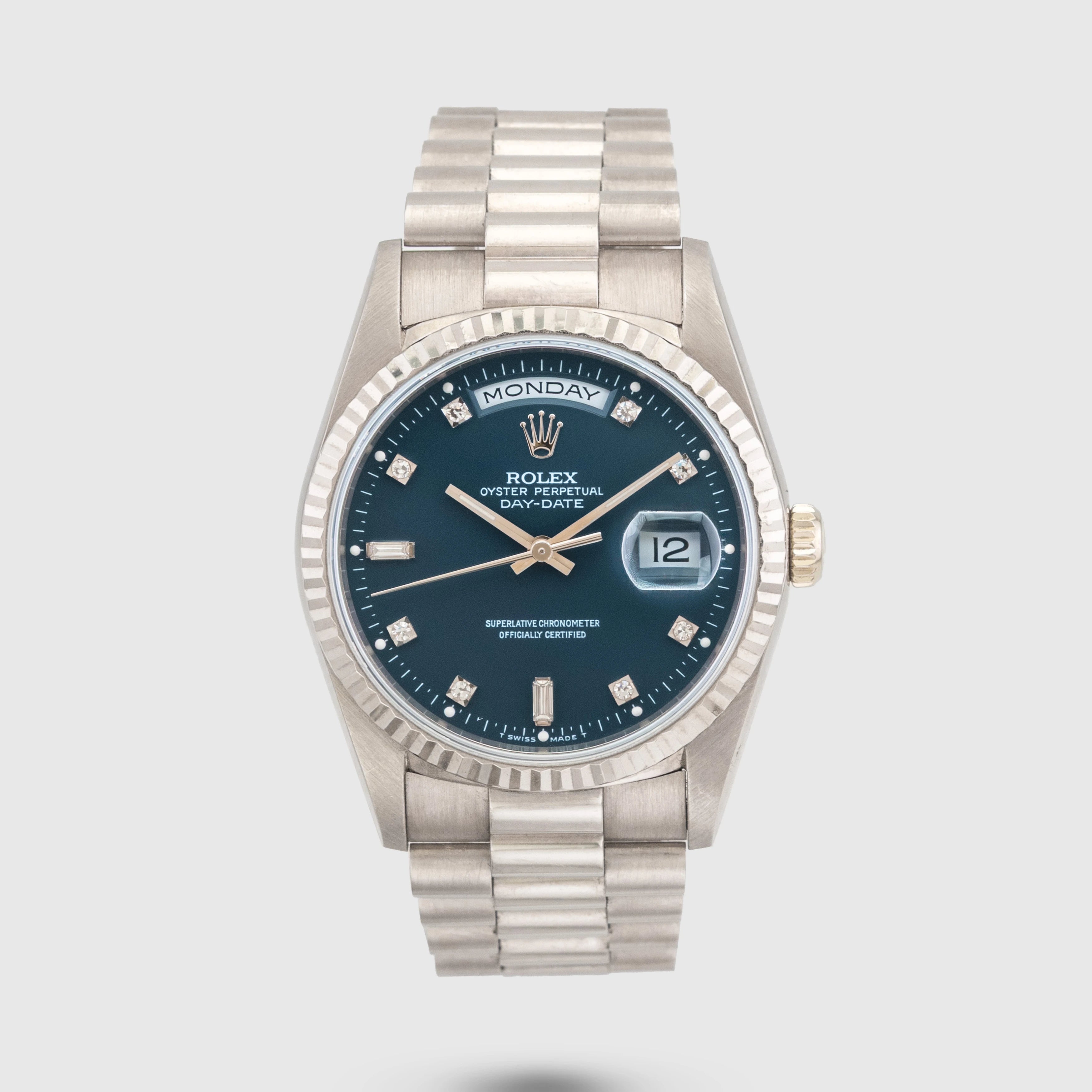 1997 Rolex Day Date Petroleum Blue Dial Ref. 18239 (with Papers)