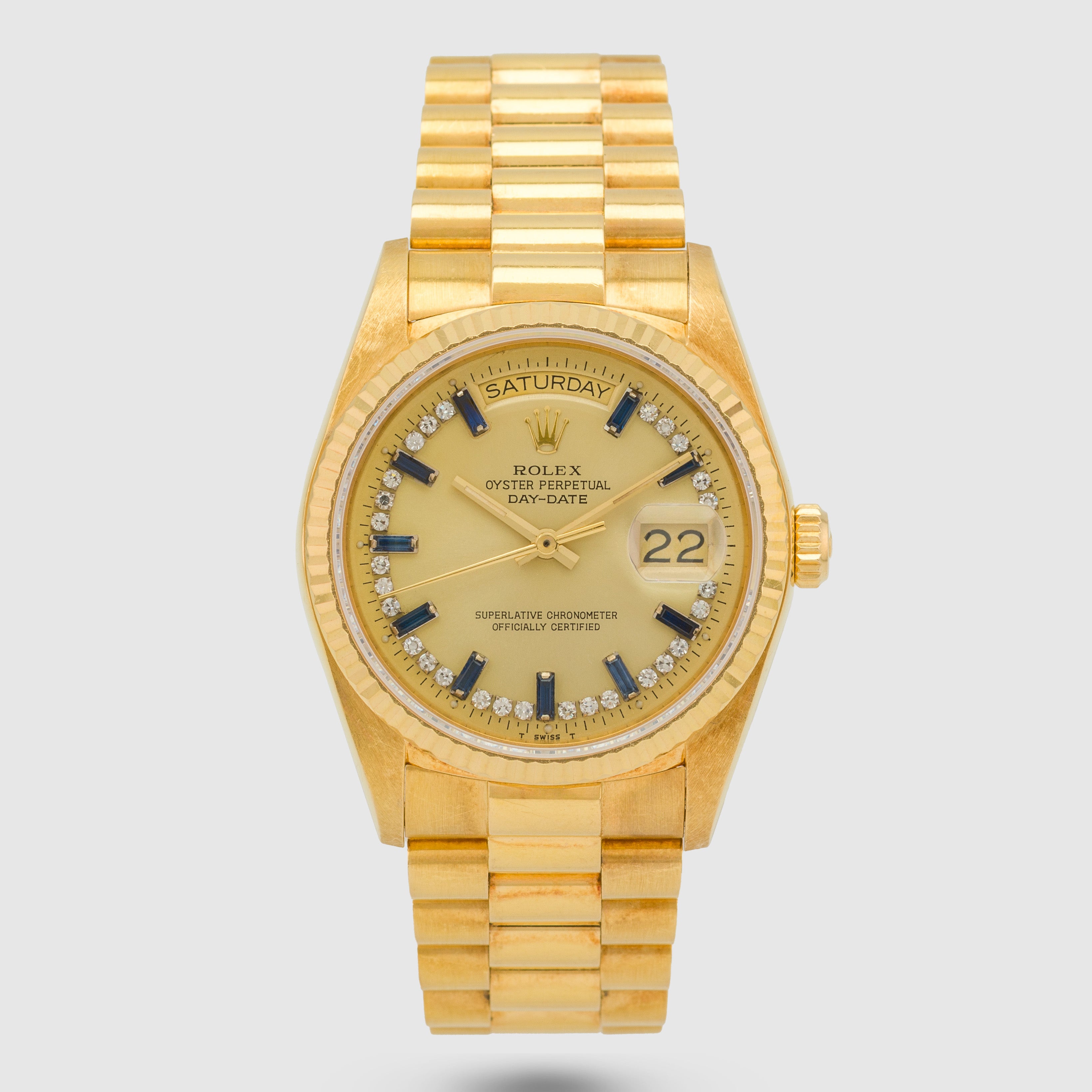 1979 Rolex Day Date Diamond String Sapphire Baguette Dial Ref. 18038
