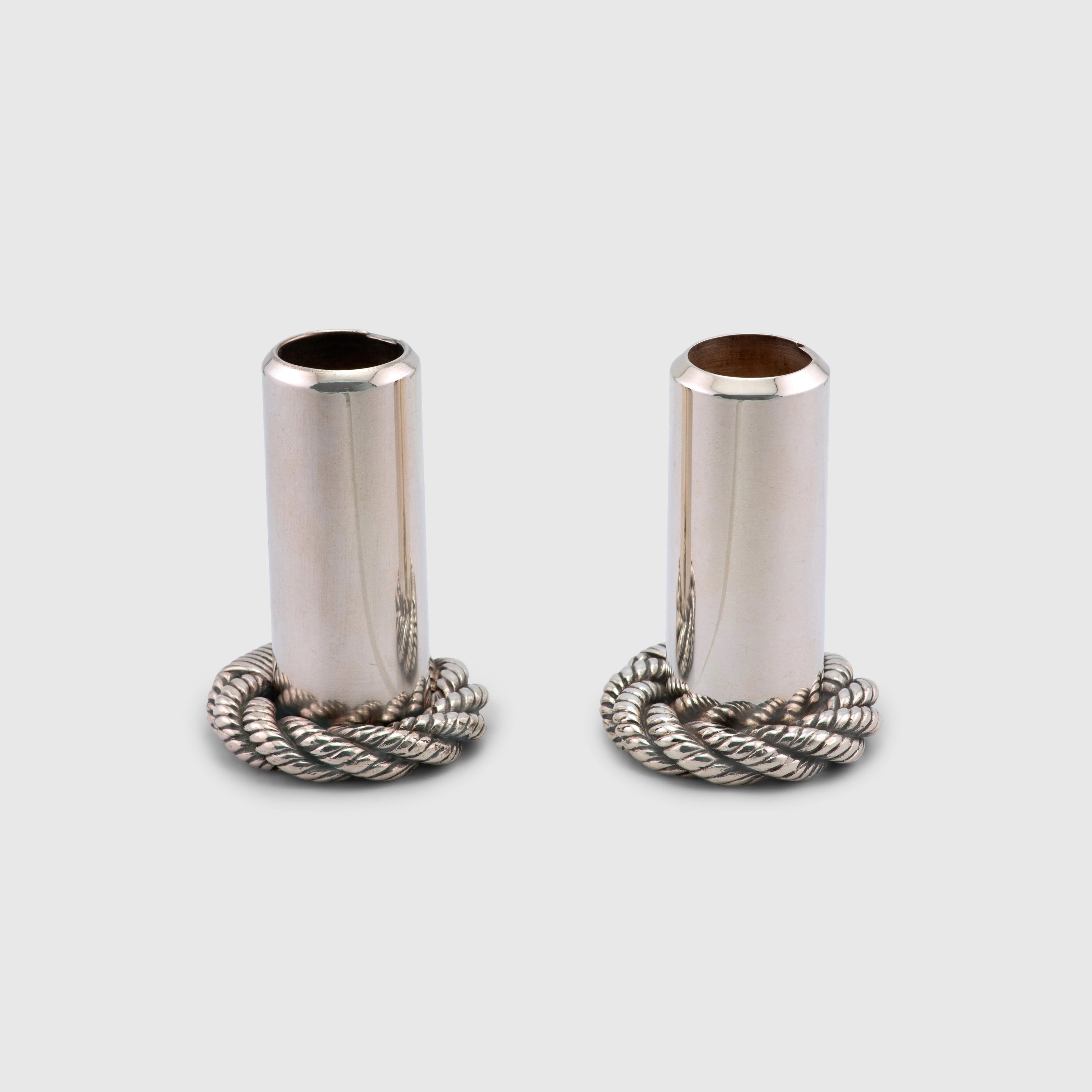 1965 Hermes, Cordage Candle Holder, Pair (Ravinet d'Enfert & Cie)