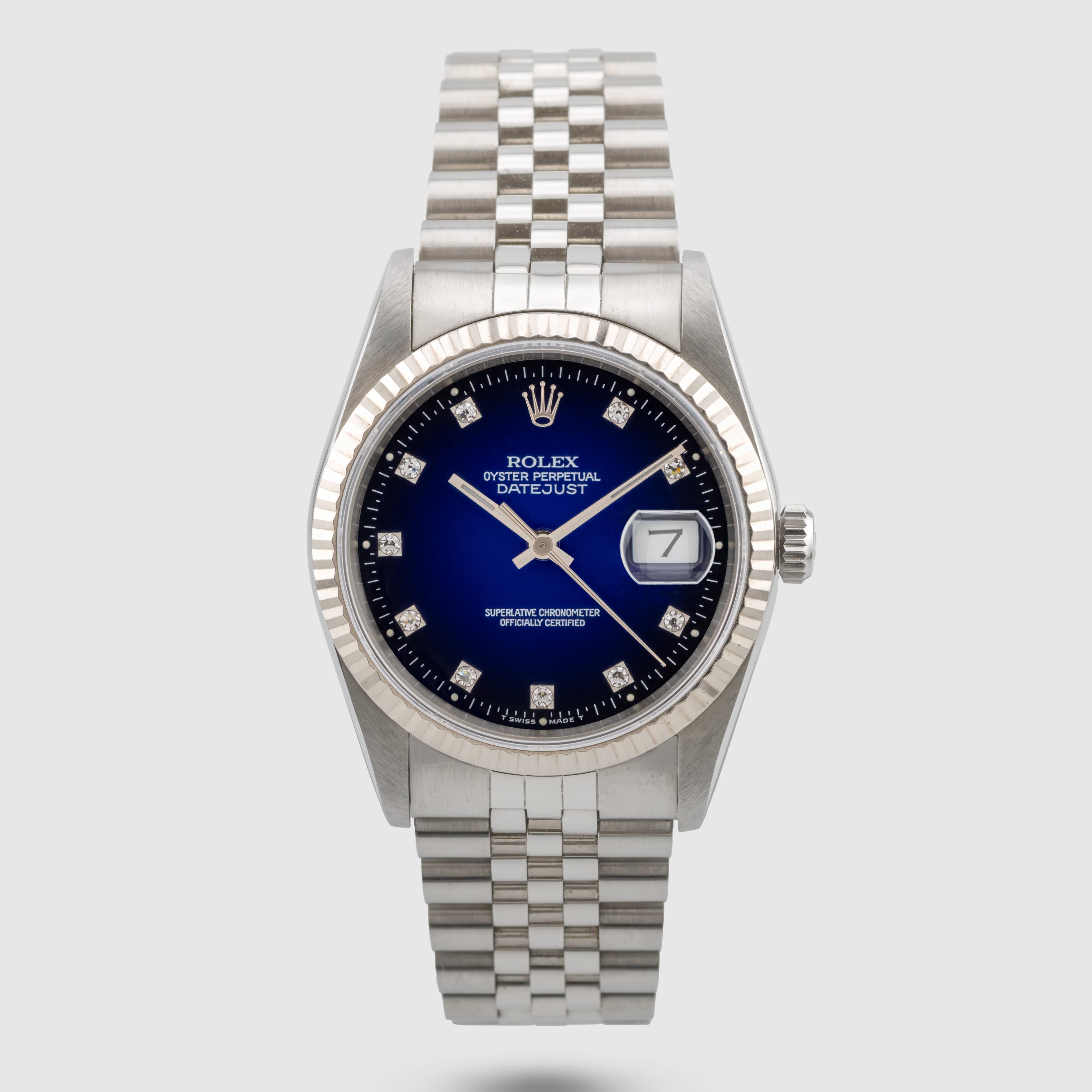 1990 Rolex Datejust Blue Vignette Diamond Dial Ref. 16234 (with Box & Papers)
