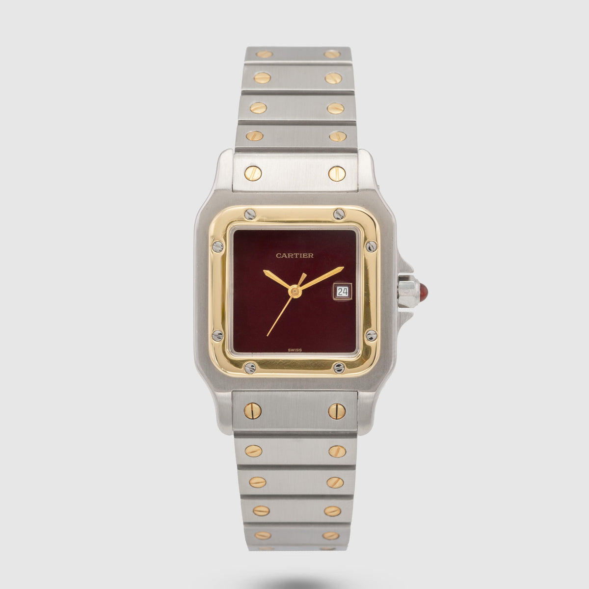 1980's Cartier Santos Carree Burgundy Dial St/G Ref. 2961 (Box)