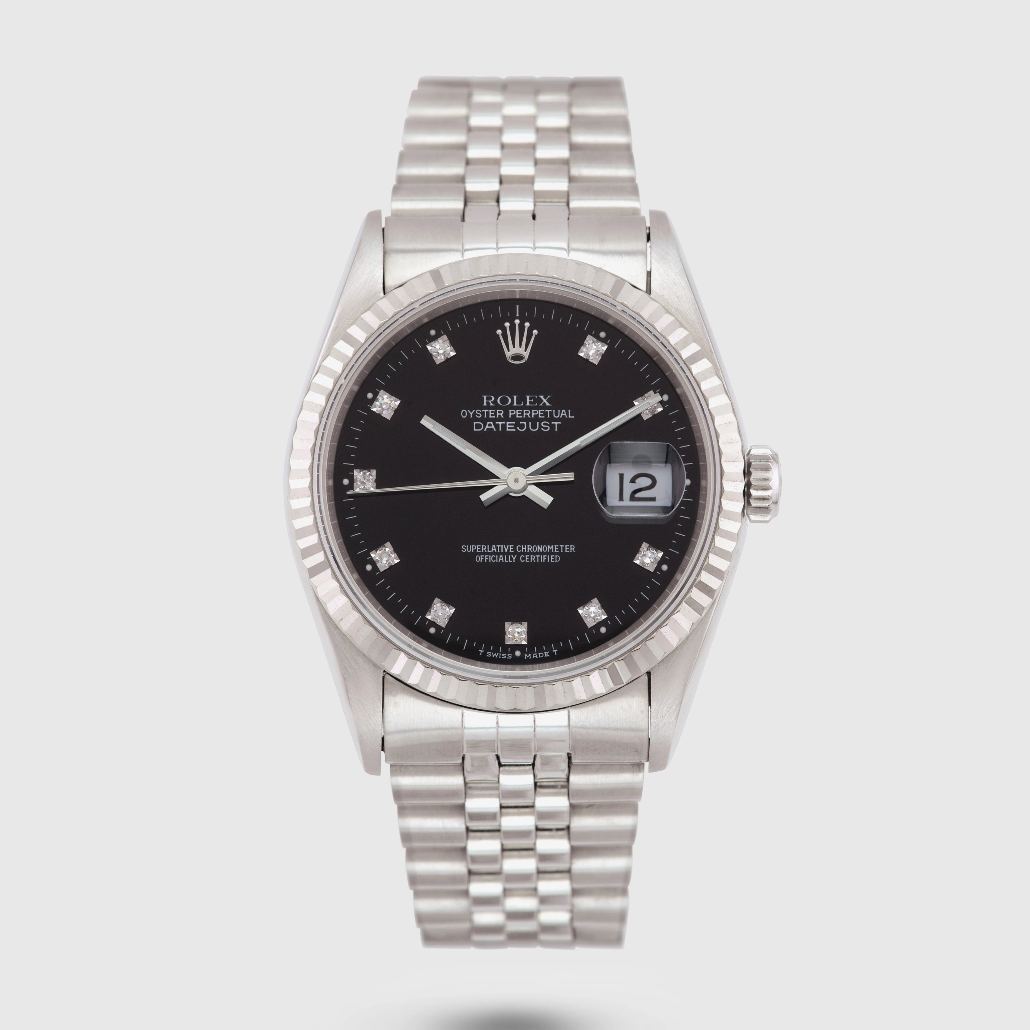 1993 Rolex Datejust Black Diamond Dial St/WG Ref. 16234 (with Box & Papers)