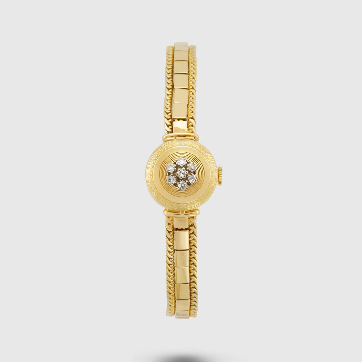1950's Rolex Precision Ladies Clamshell Yellow Gold with Diamonds