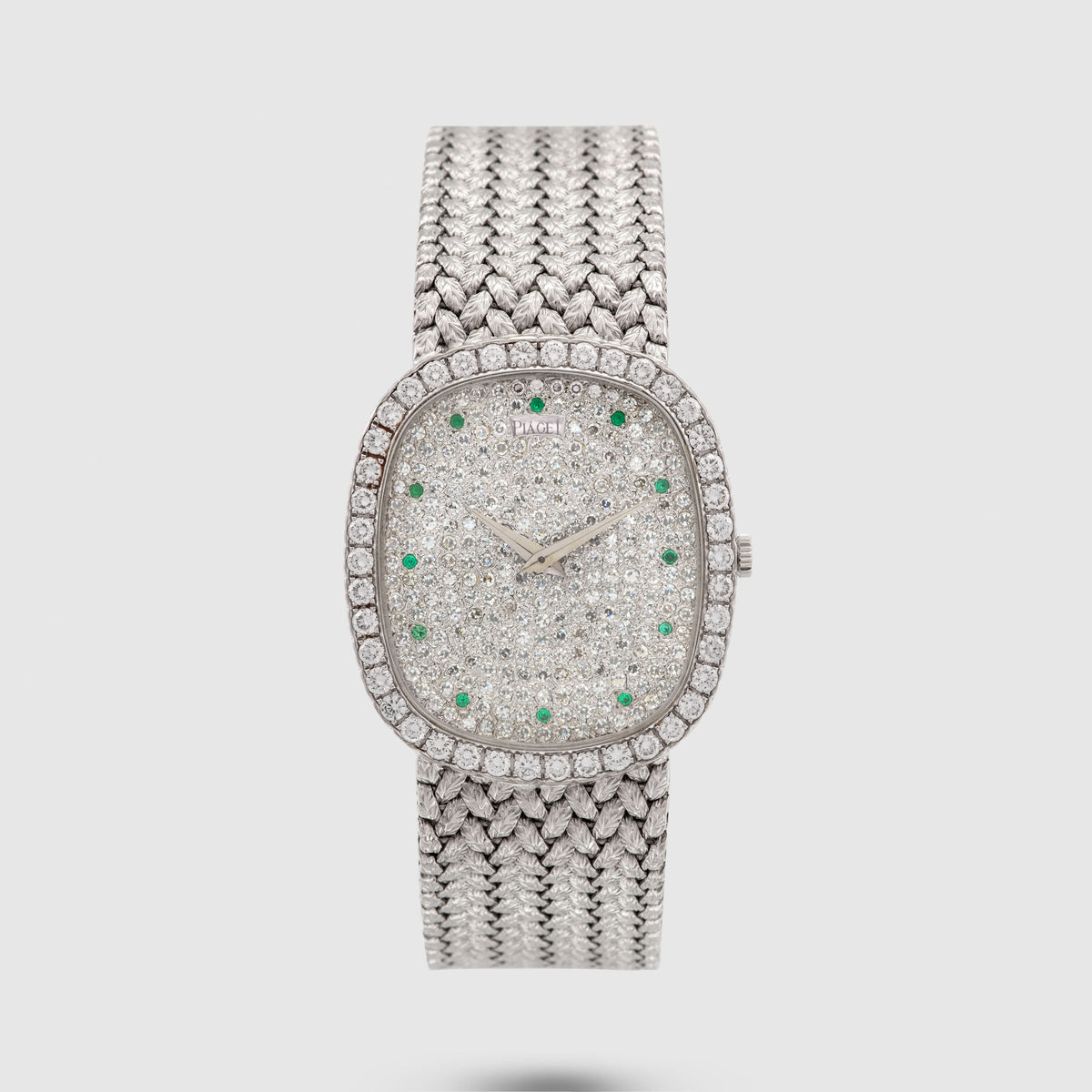 1991 Piaget Ellipse 18K White Gold Emeralds Pavee Dial Ref. 94431 D2