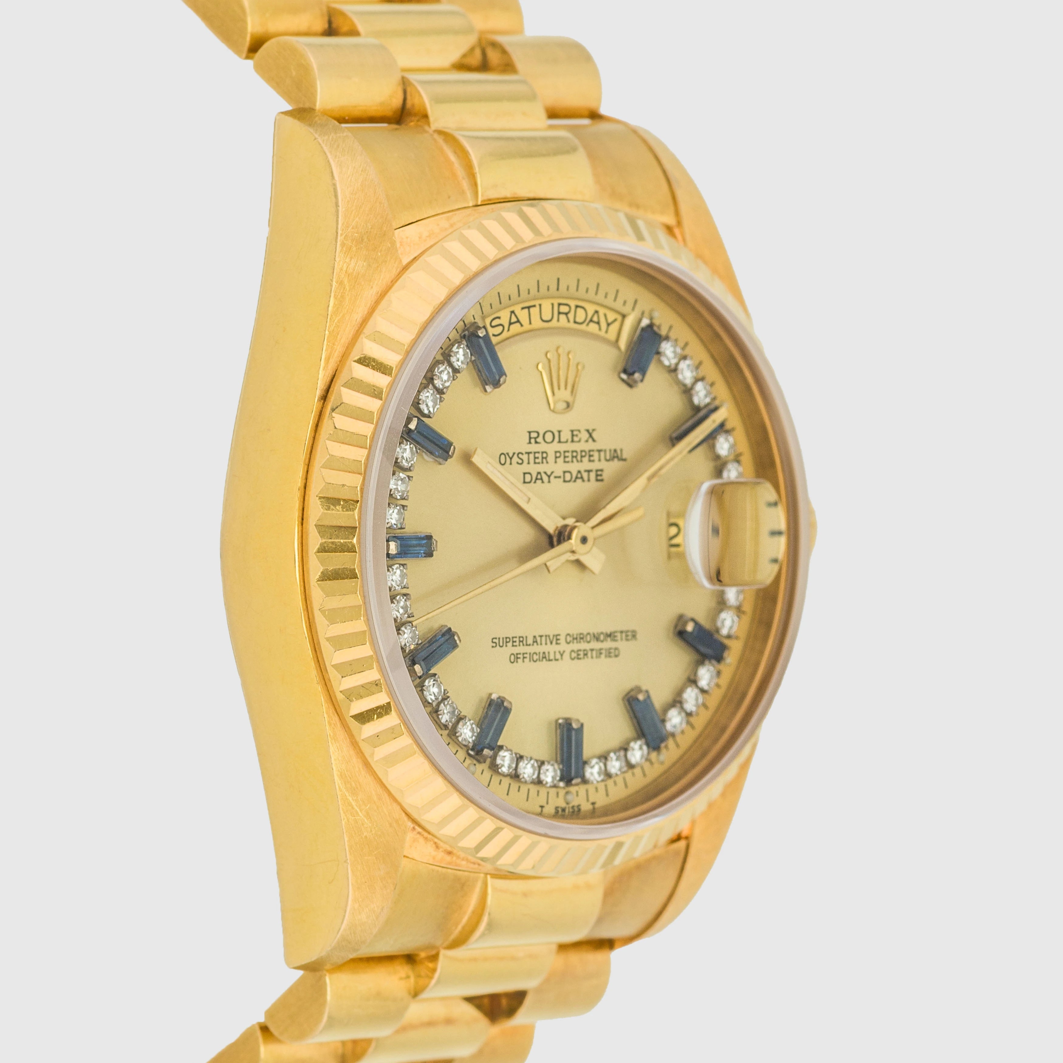 1979 Rolex Day Date Diamond String Sapphire Baguette Dial Ref. 18038