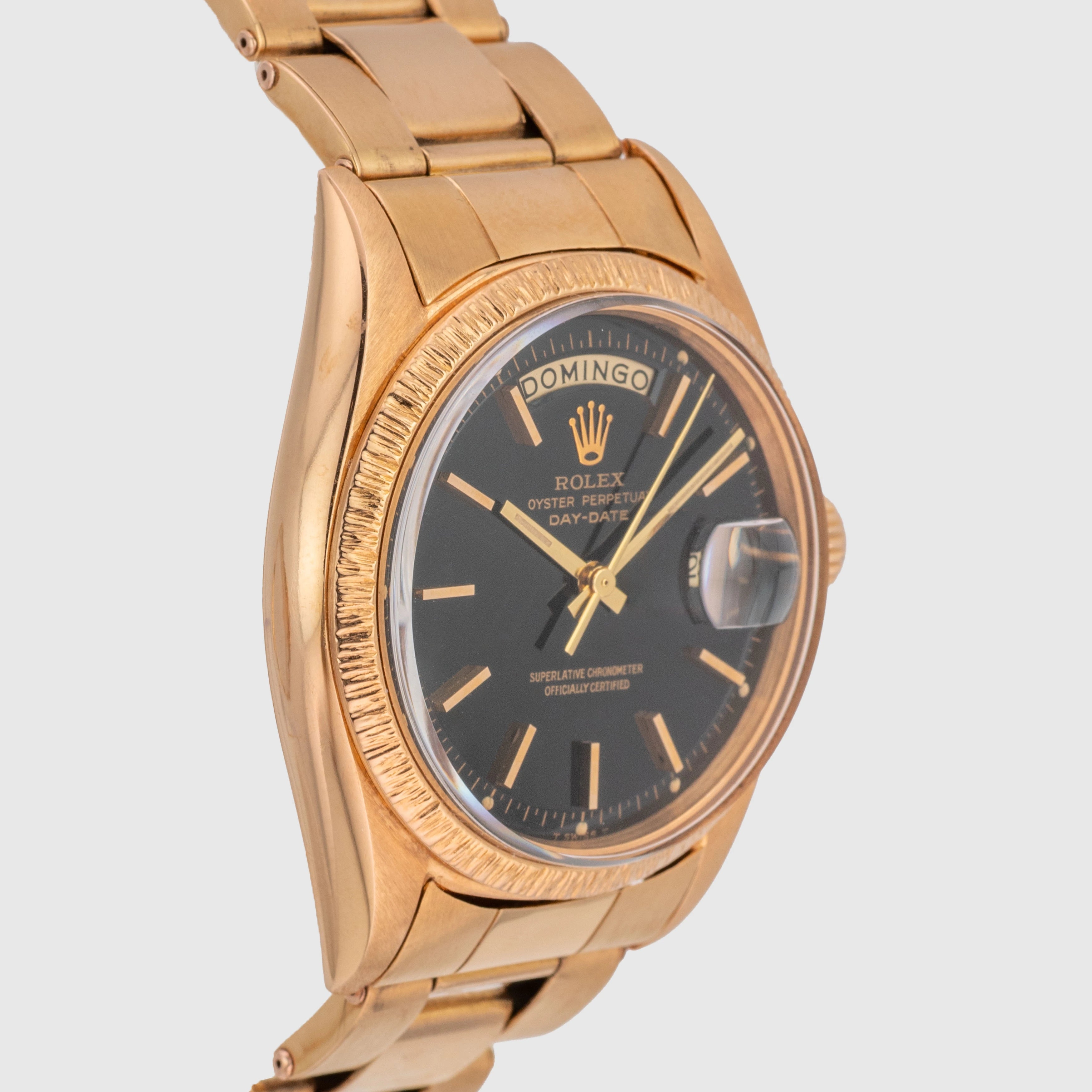 1965 Rolex Day Date Pink Gold Riveted Stretch Oyster Ref. 1807