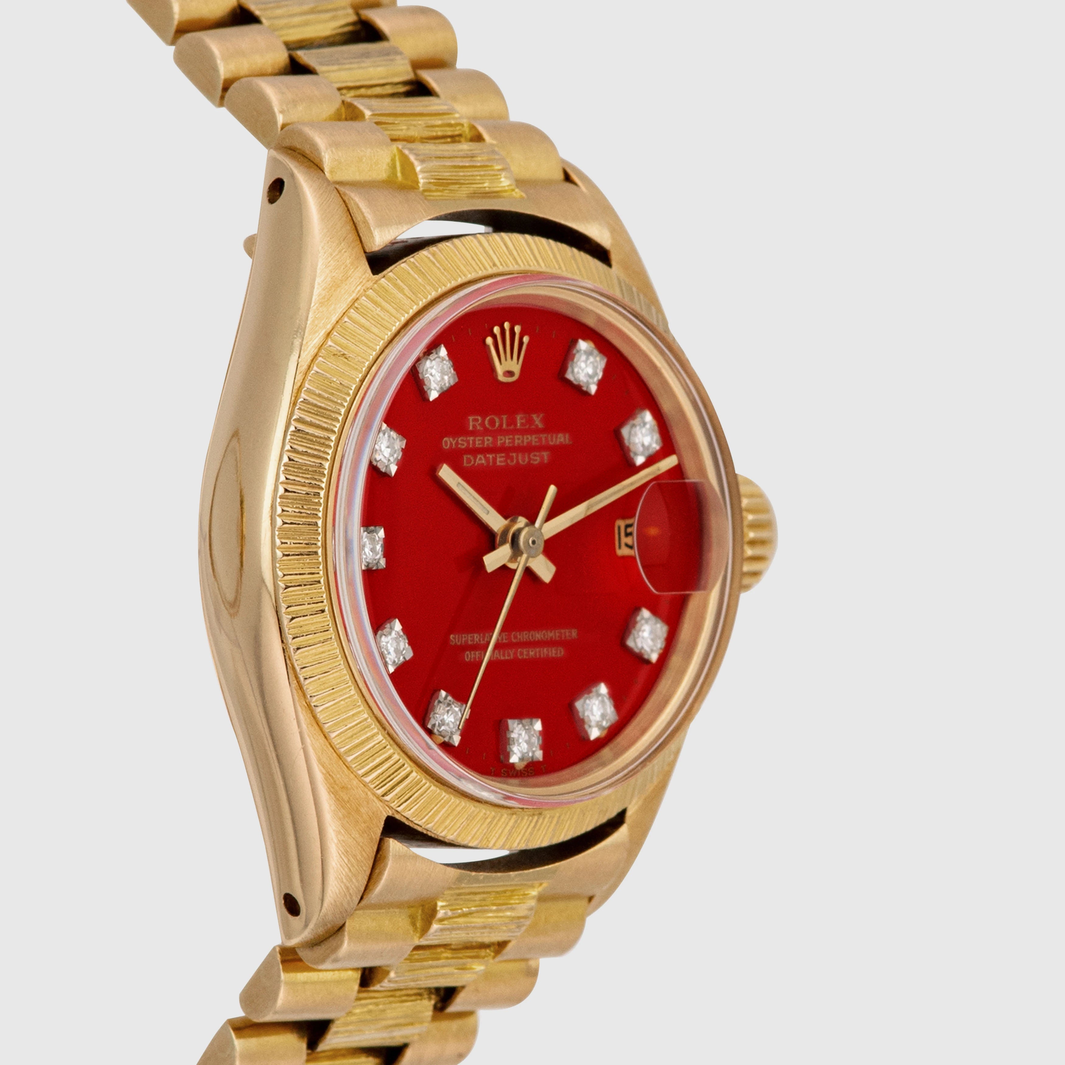 1973 Rolex Lady Datejust Bark Red Stella Diamond Dial Ref. 6927 (Full Set)