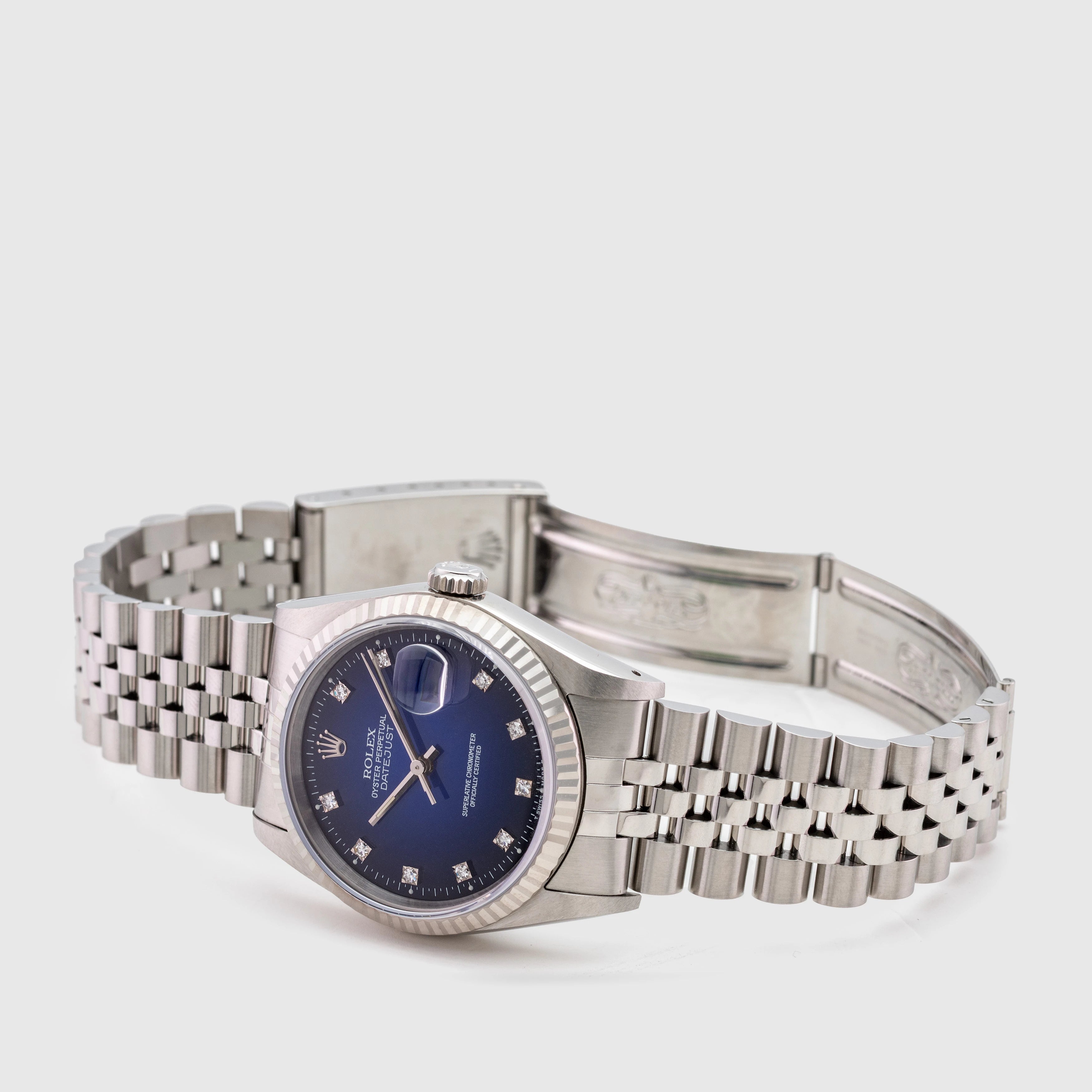 1991 Rolex Datejust Blue Vignette Diamond Dial Ref. 16234 (with papers)