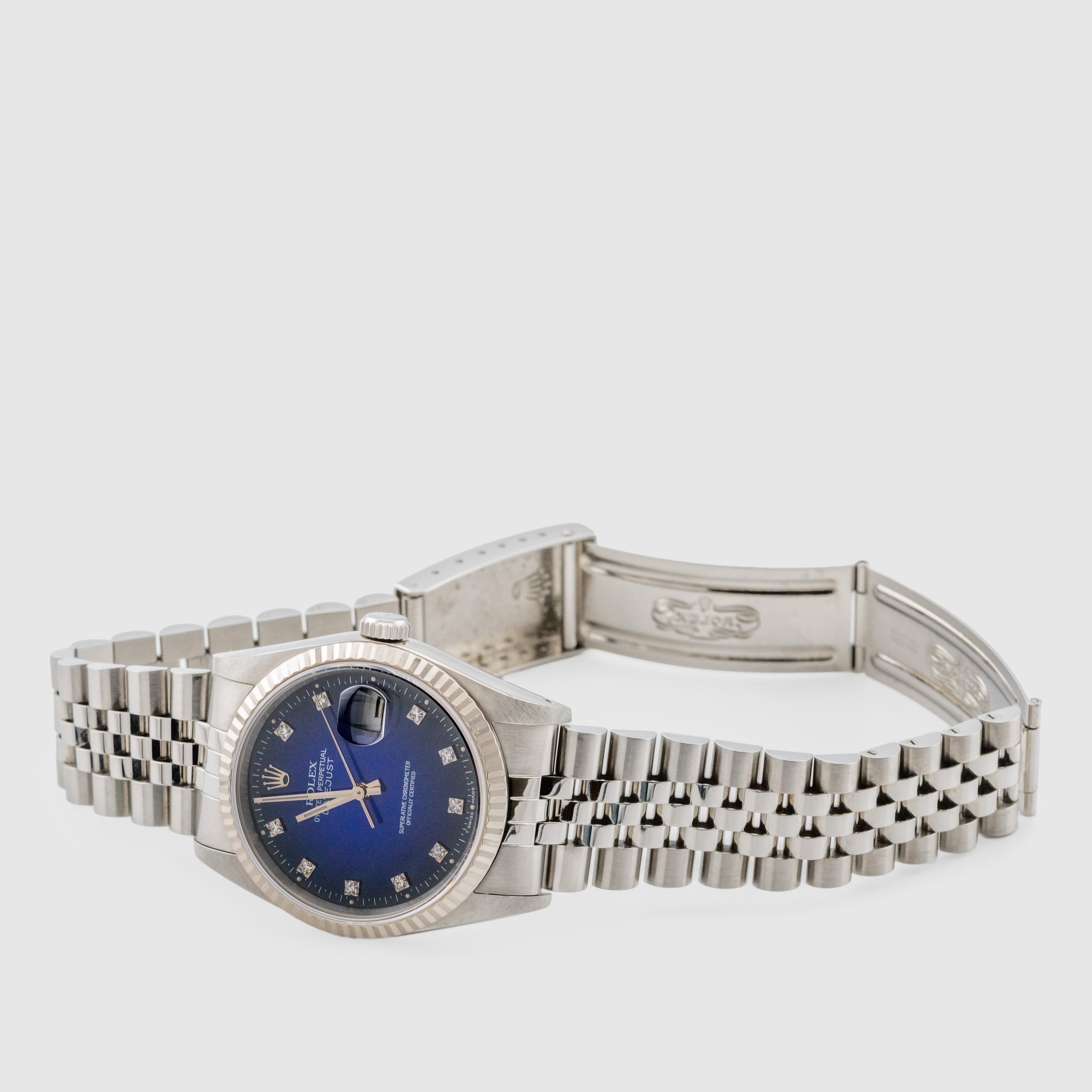 1990 Rolex Datejust Blue Vignette Diamond Dial Ref. 16234 (with Box & Papers)