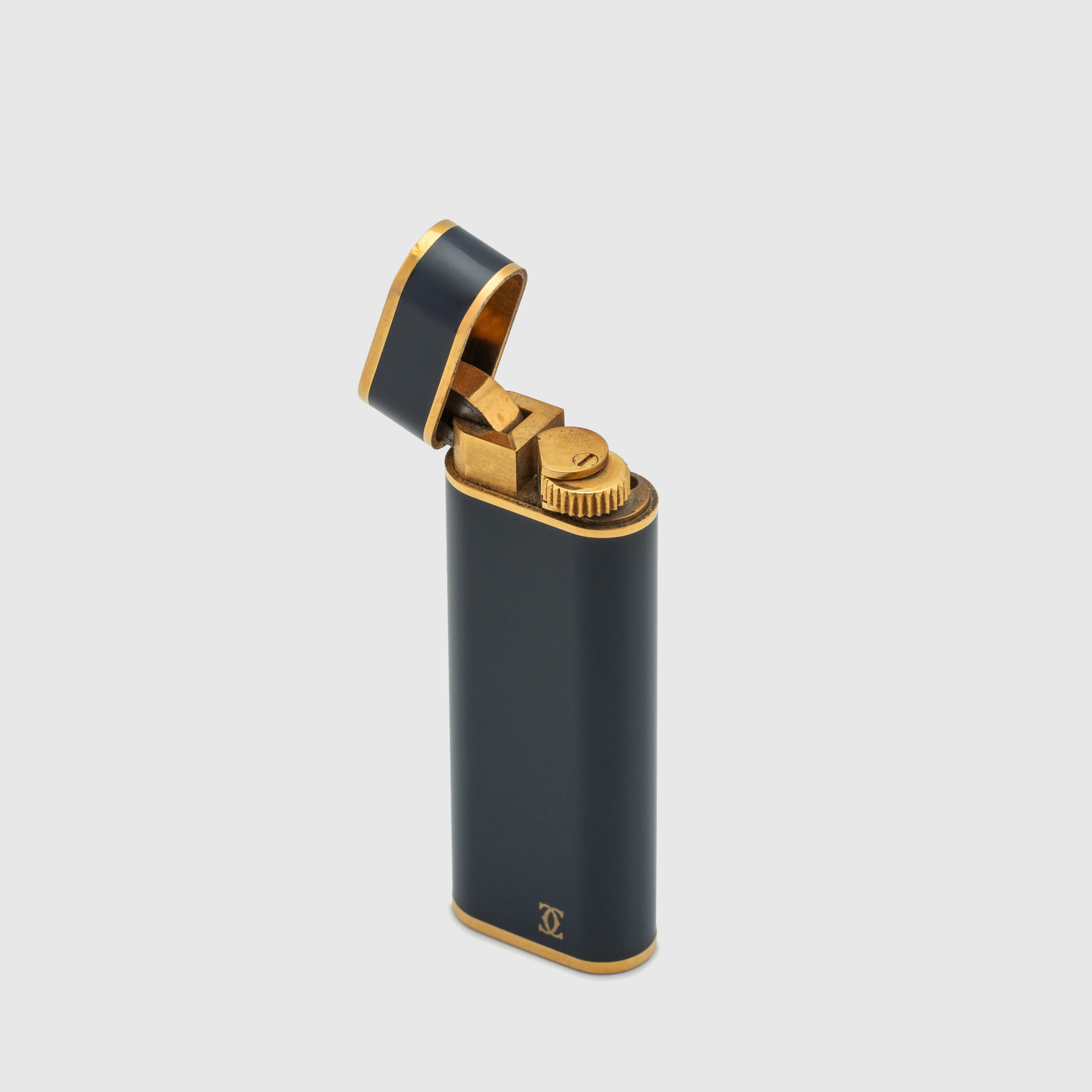 1980's Vintage Must De Cartier Gold Plated Lighter - Dark Blue