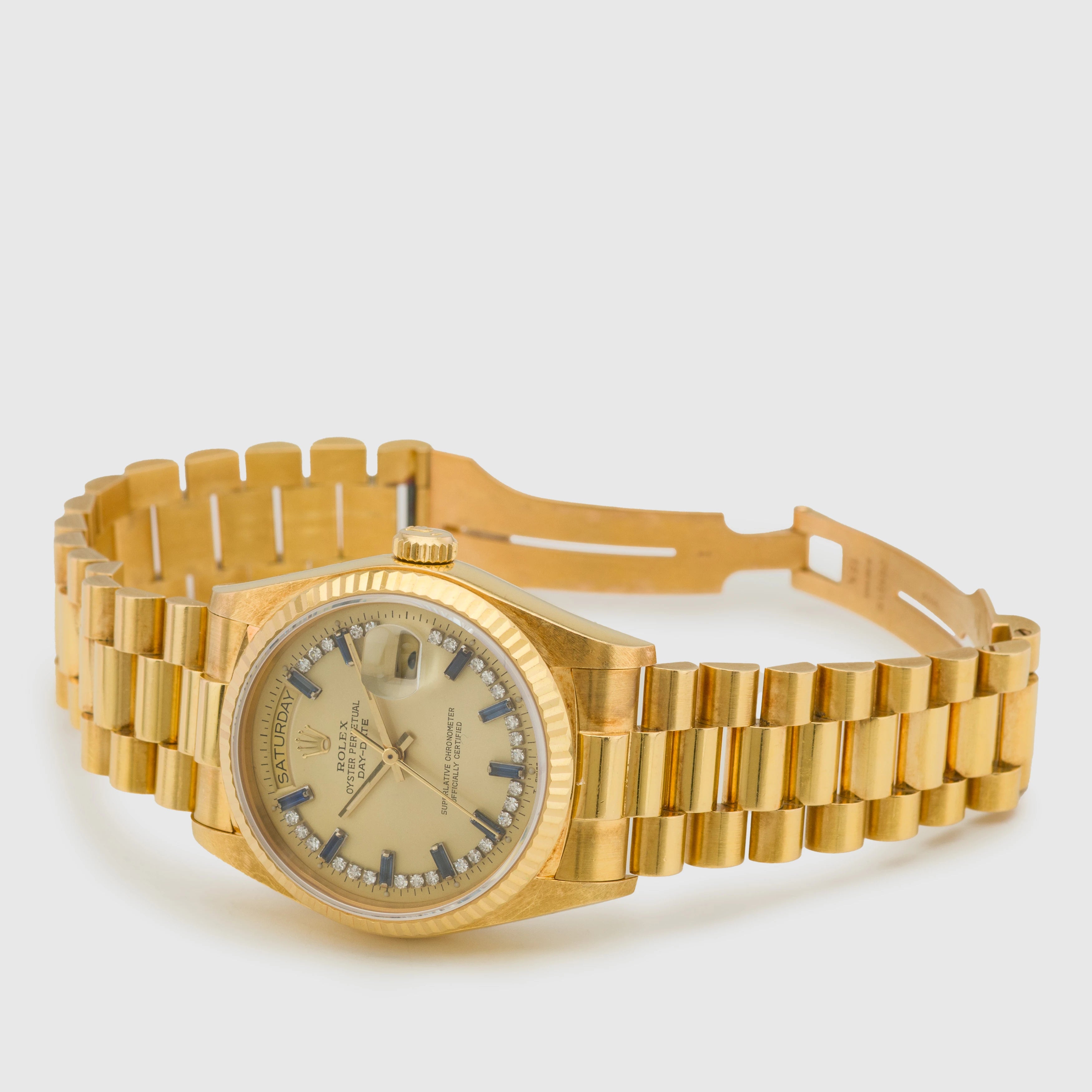 1979 Rolex Day Date Diamond String Sapphire Baguette Dial Ref. 18038