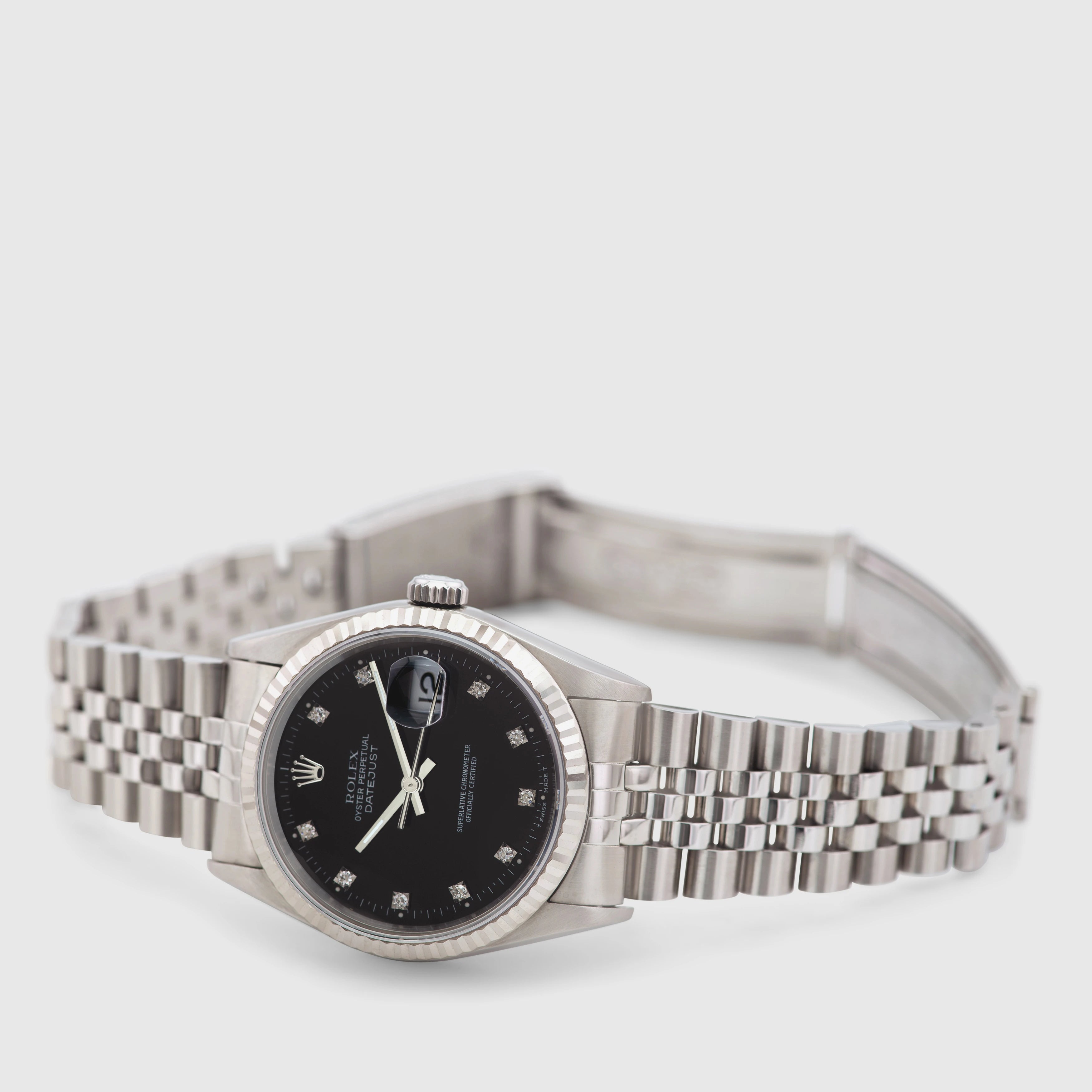 1993 Rolex Datejust Black Diamond Dial St/WG Ref. 16234 (with Box & Papers)