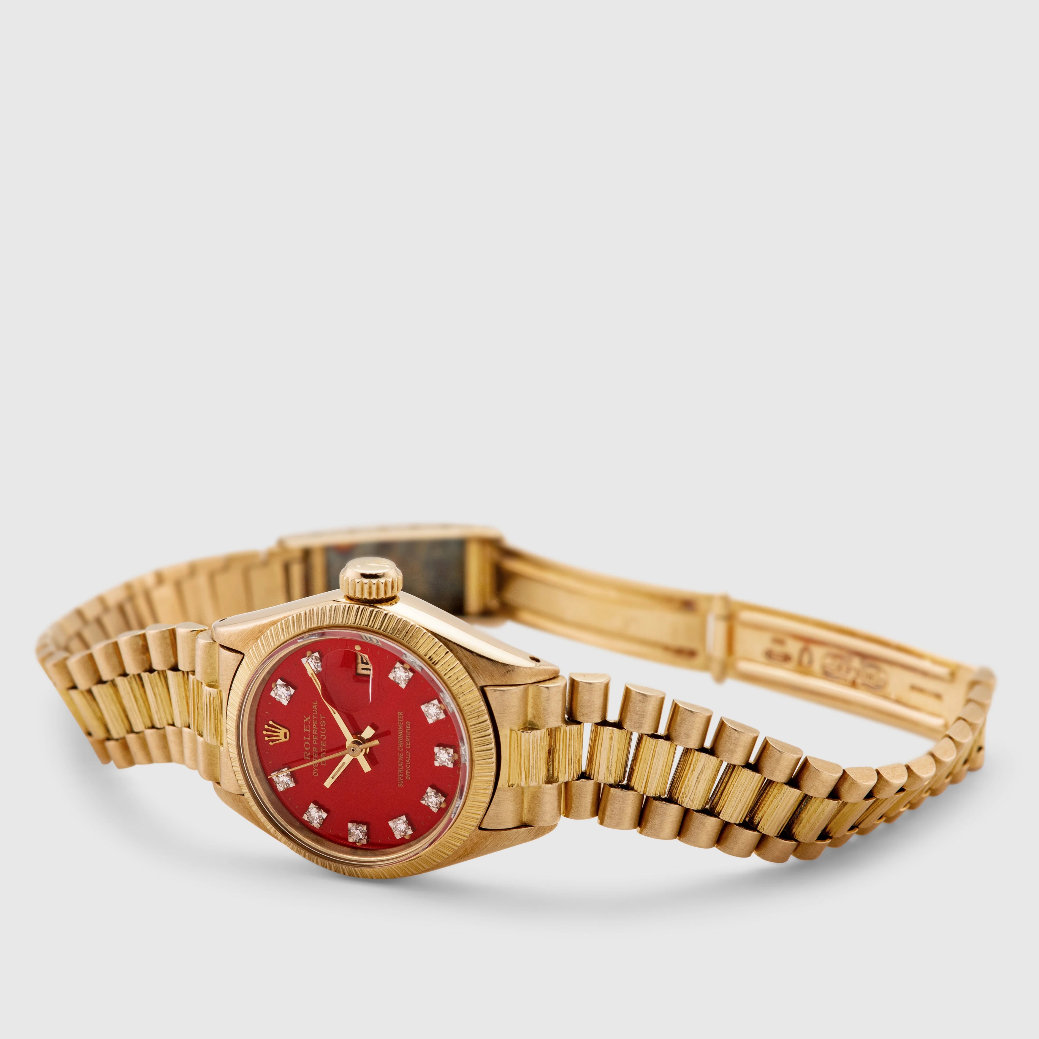 1973 Rolex Lady Datejust Bark Red Stella Diamond Dial Ref. 6927 (Full Set)