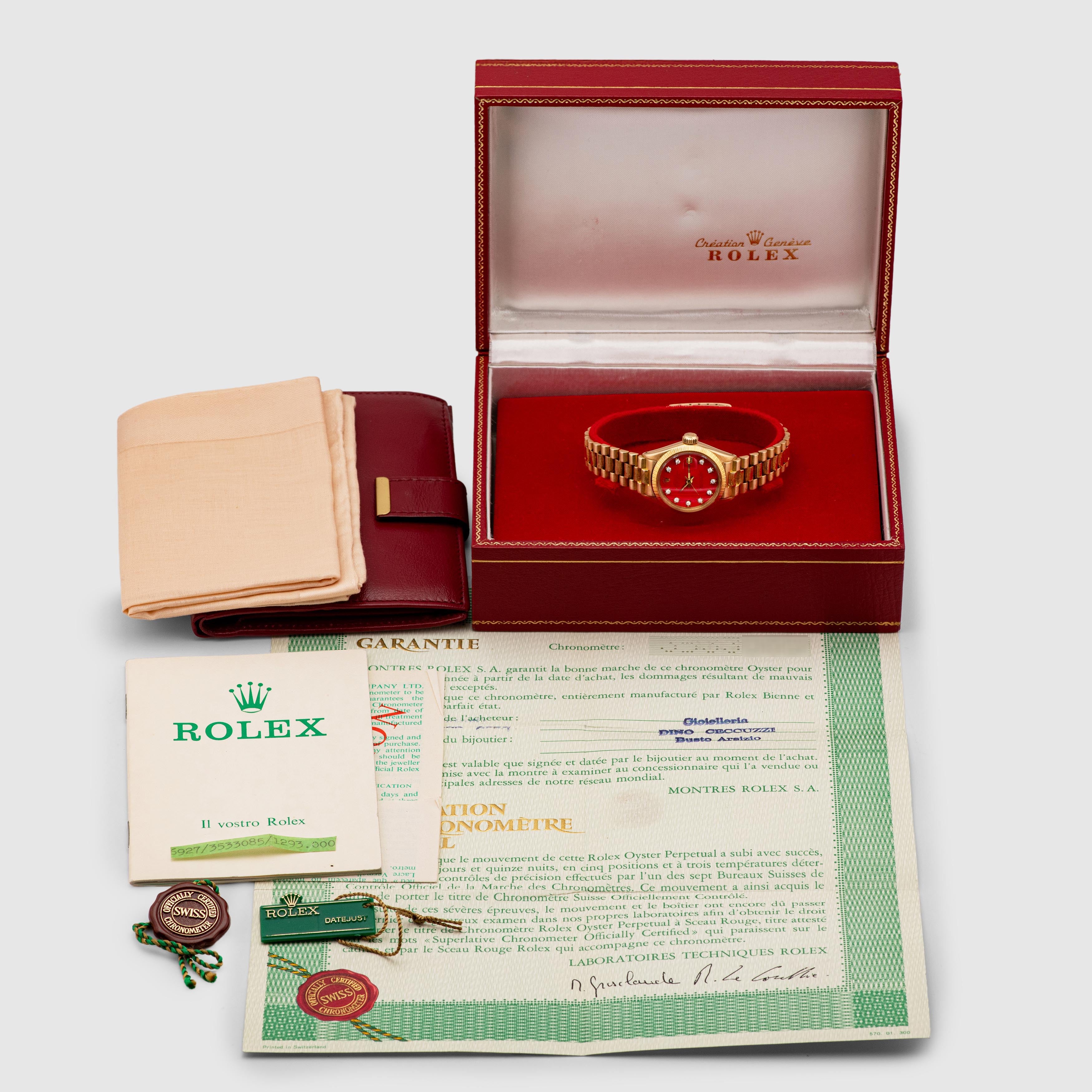 1973 Rolex Lady Datejust Bark Red Stella Diamond Dial Ref. 6927 (Full Set)