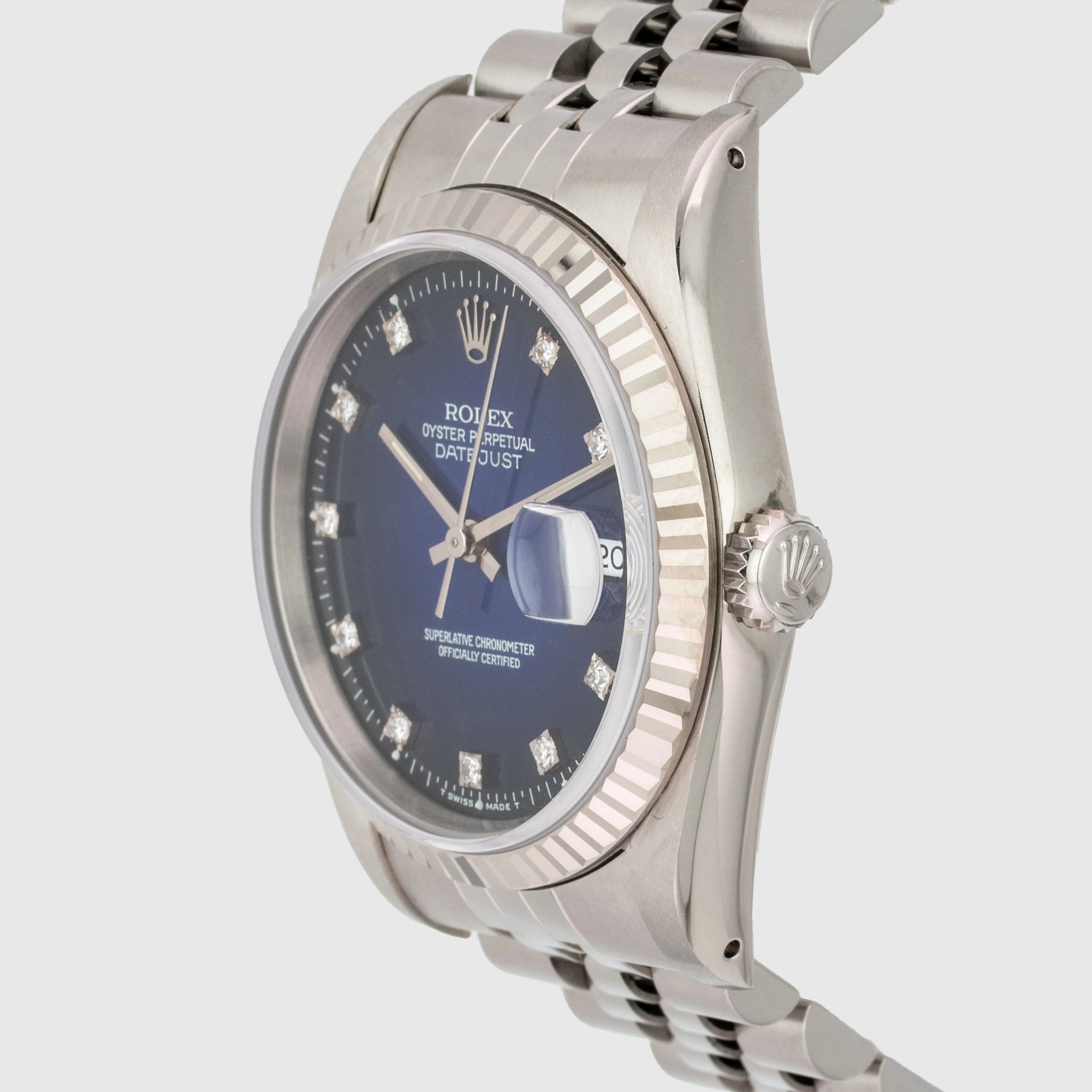 1991 Rolex Datejust Blue Vignette Diamond Dial Ref. 16234 (with papers)