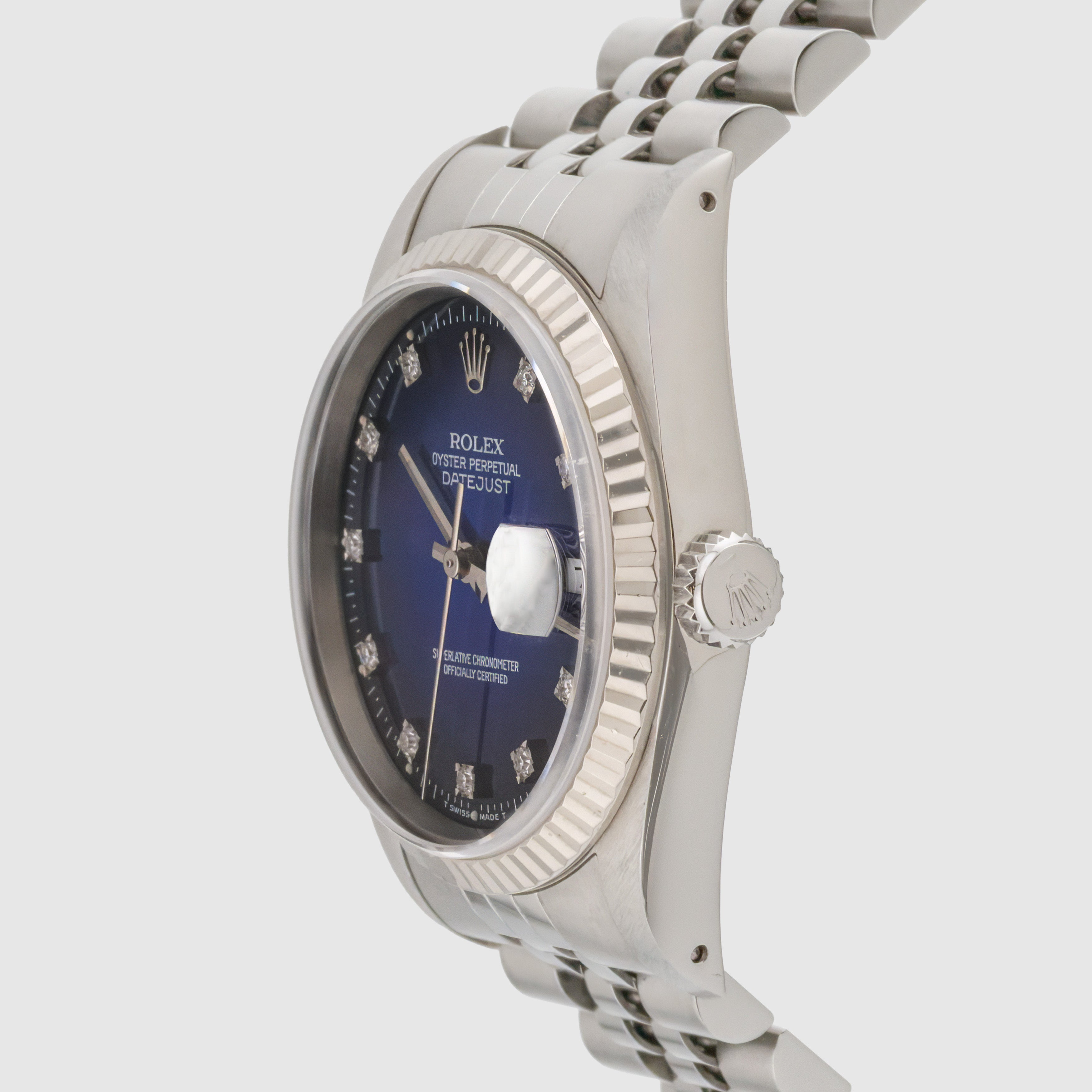 1990 Rolex Datejust Blue Vignette Diamond Dial Ref. 16234 (with Box & Papers)