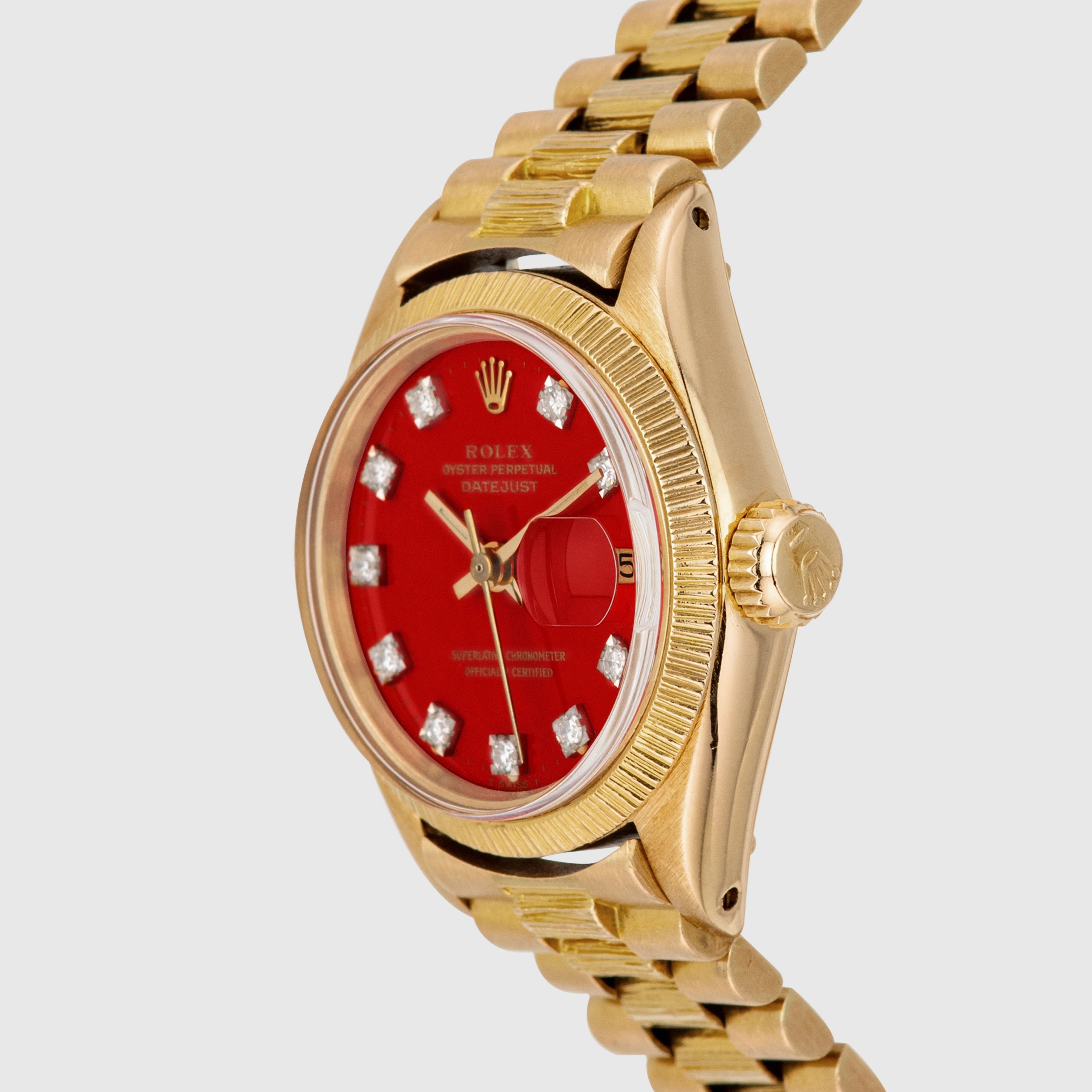 1973 Rolex Lady Datejust Bark Red Stella Diamond Dial Ref. 6927 (Full Set)
