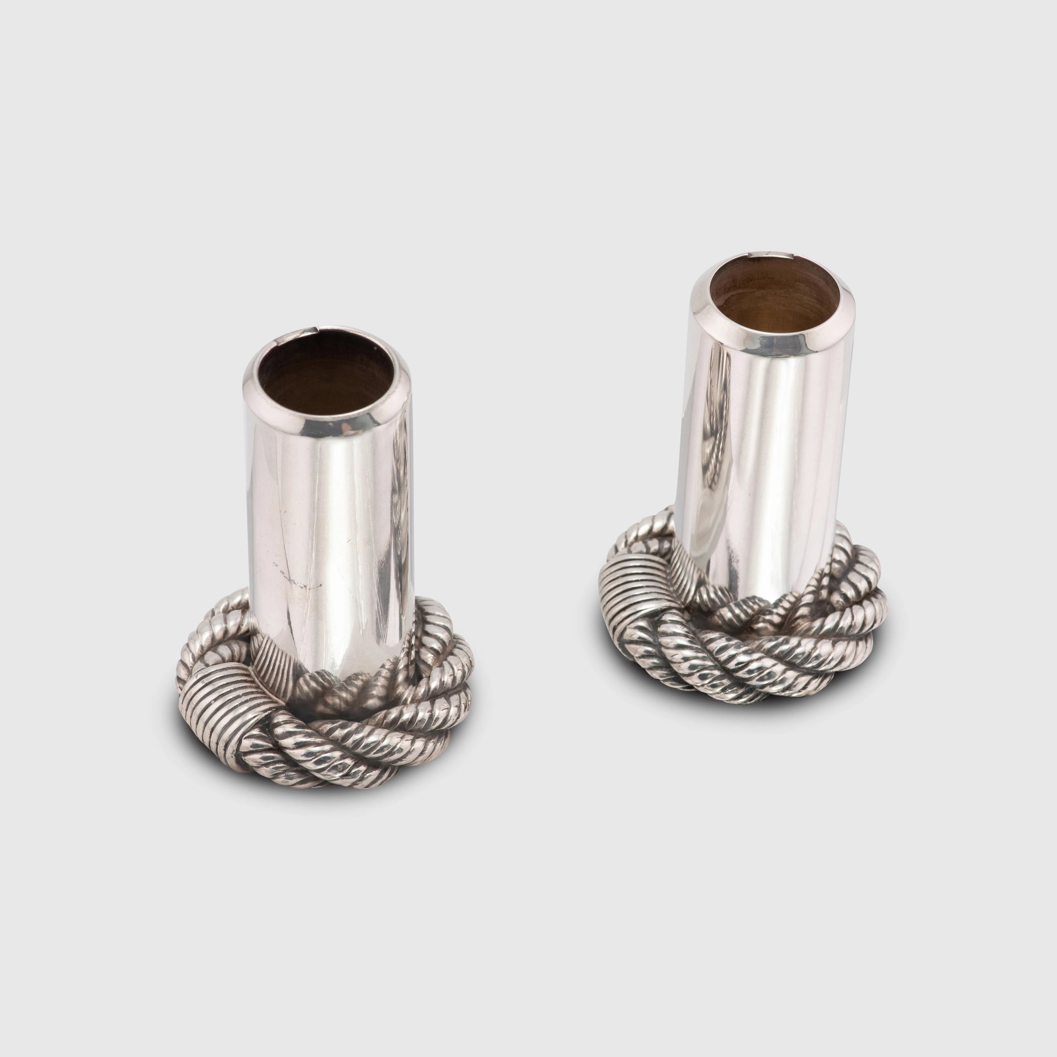 1965 Hermes, Cordage Candle Holder, Pair (Ravinet d'Enfert & Cie)