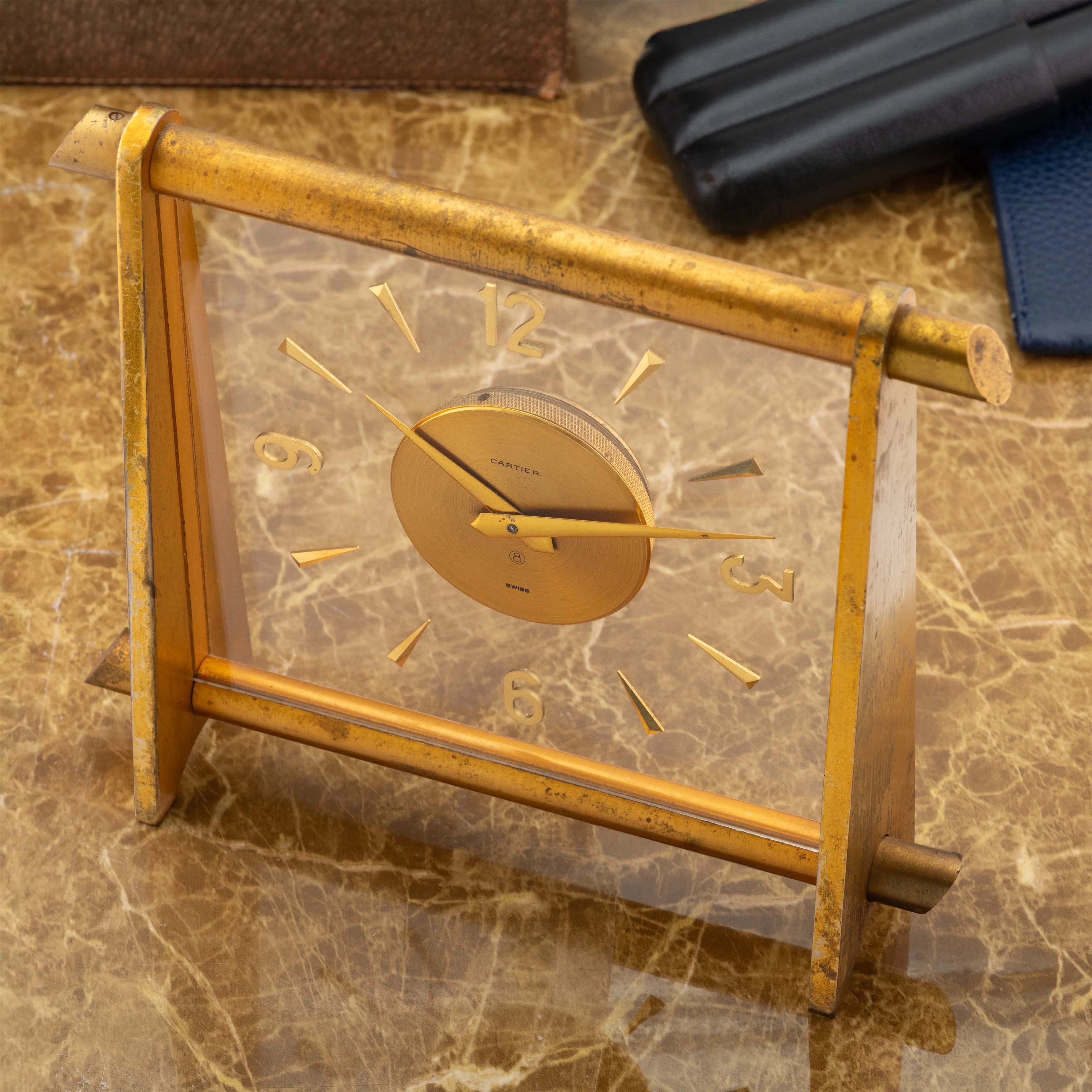 1950's Cartier Gilt Brass 8 Day Table Clock
