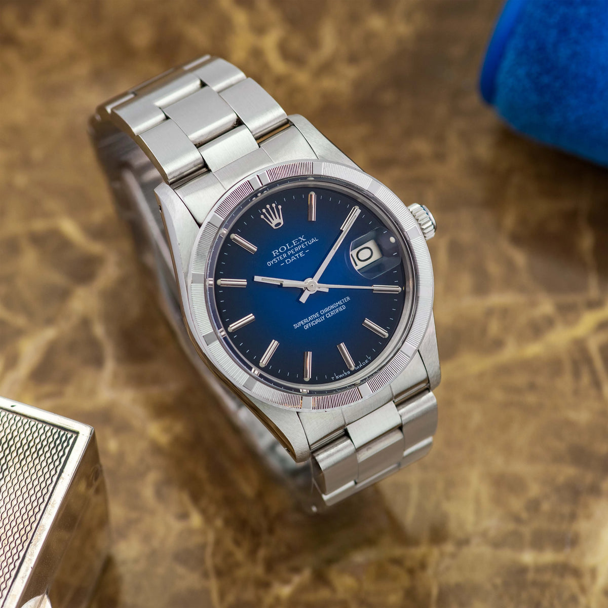 1981 Rolex Oyster Perpetual Date Blue Vignette Dial Ref. 15010