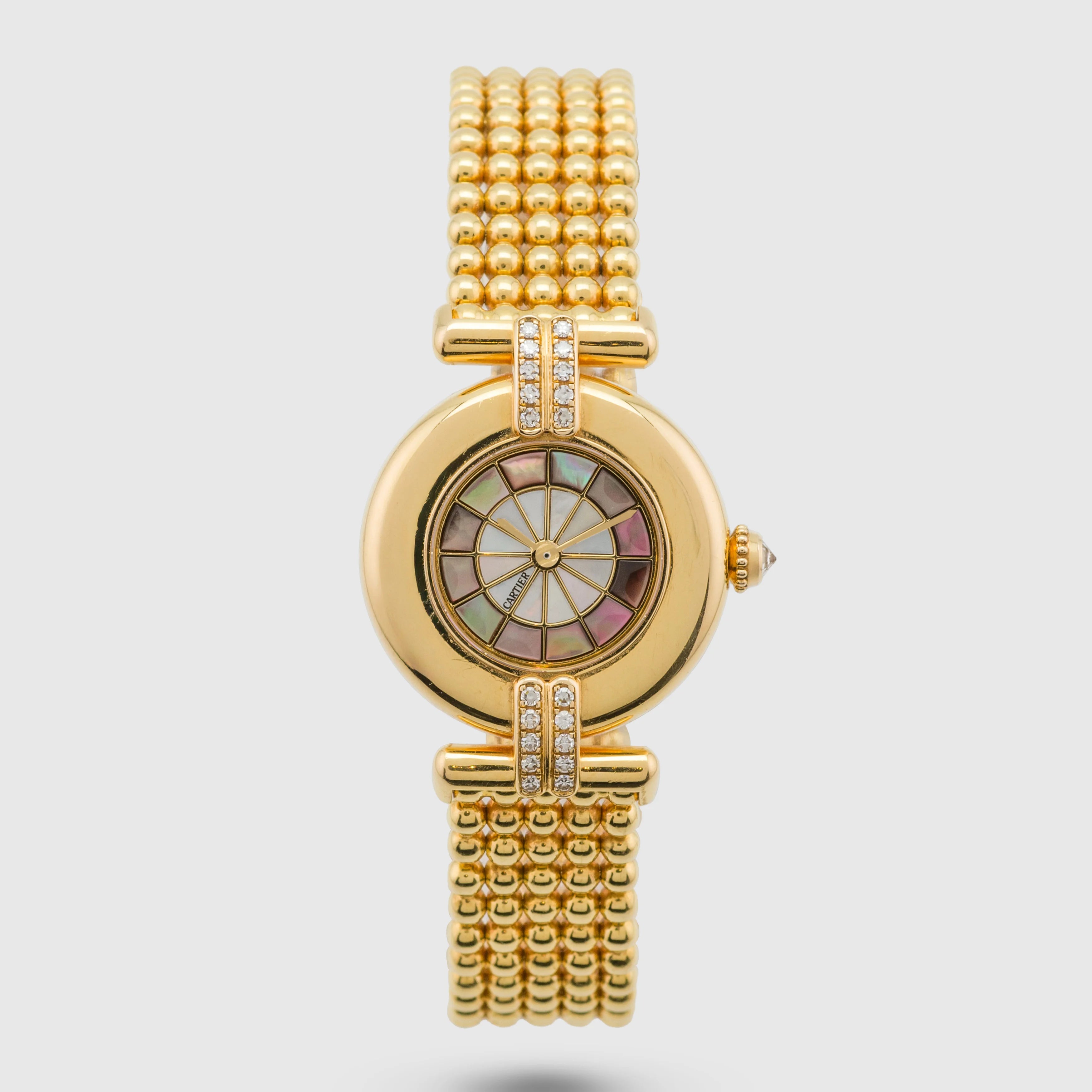1990's Cartier Colisee Mother of Pearl Dial Diamonds Beads Bracelet Ref. 19801 (with Box)