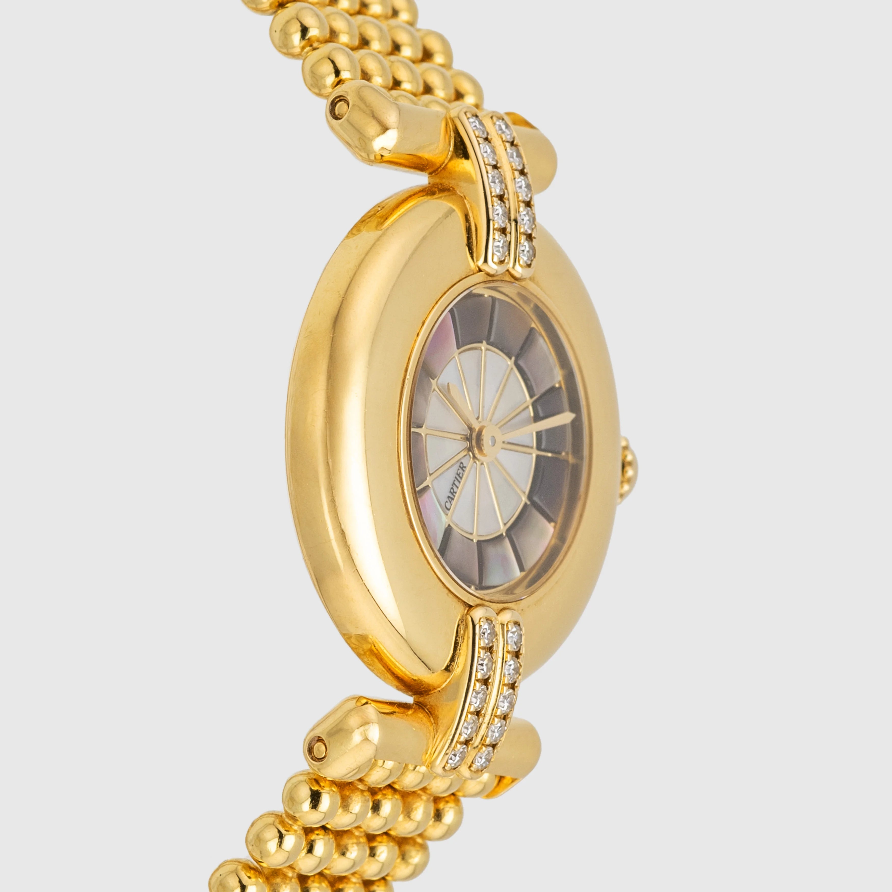 1990's Cartier Colisee Mother of Pearl Dial Diamonds Beads Bracelet Ref. 19801 (with Box)