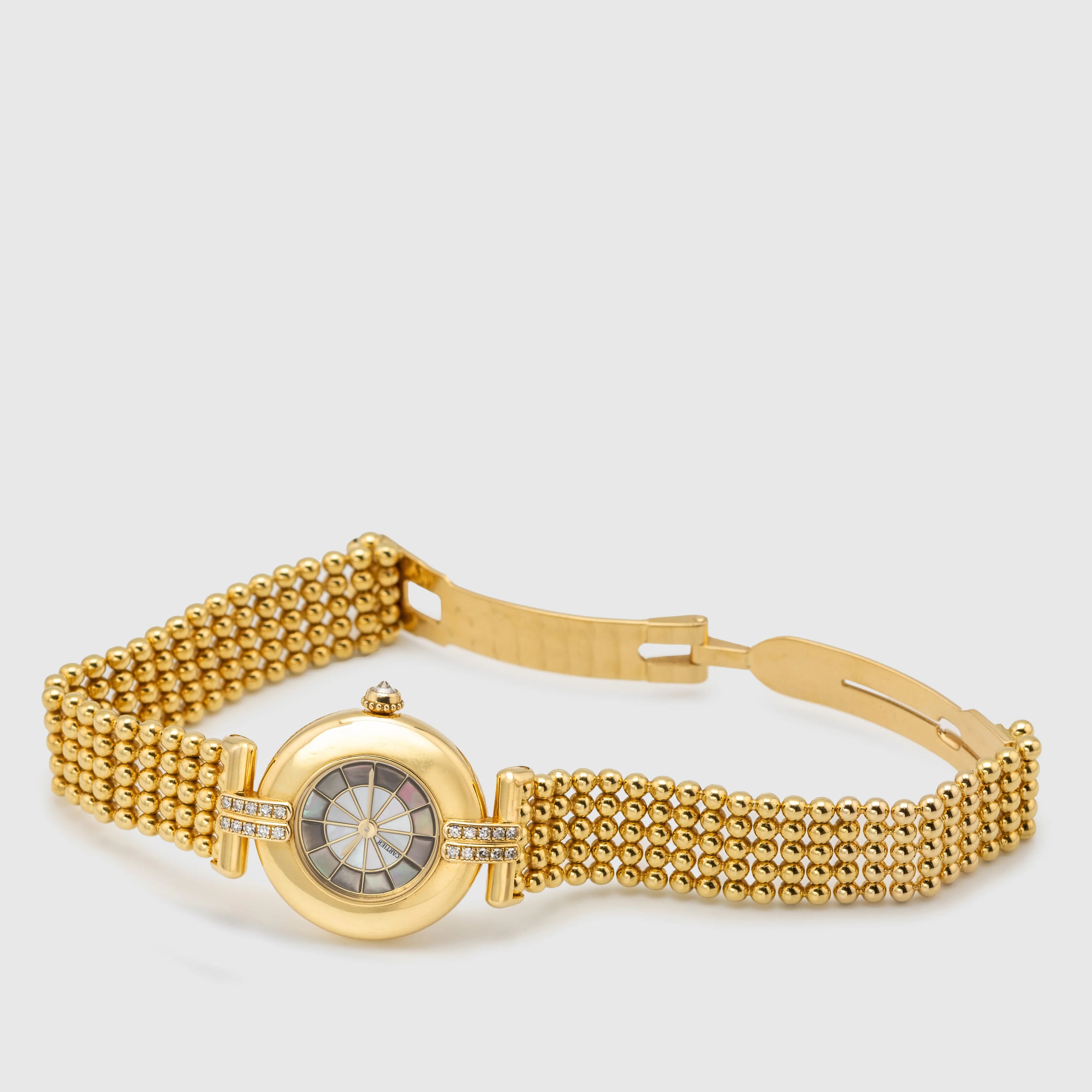 1990's Cartier Colisee Mother of Pearl Dial Diamonds Beads Bracelet Ref. 19801 (with Box)