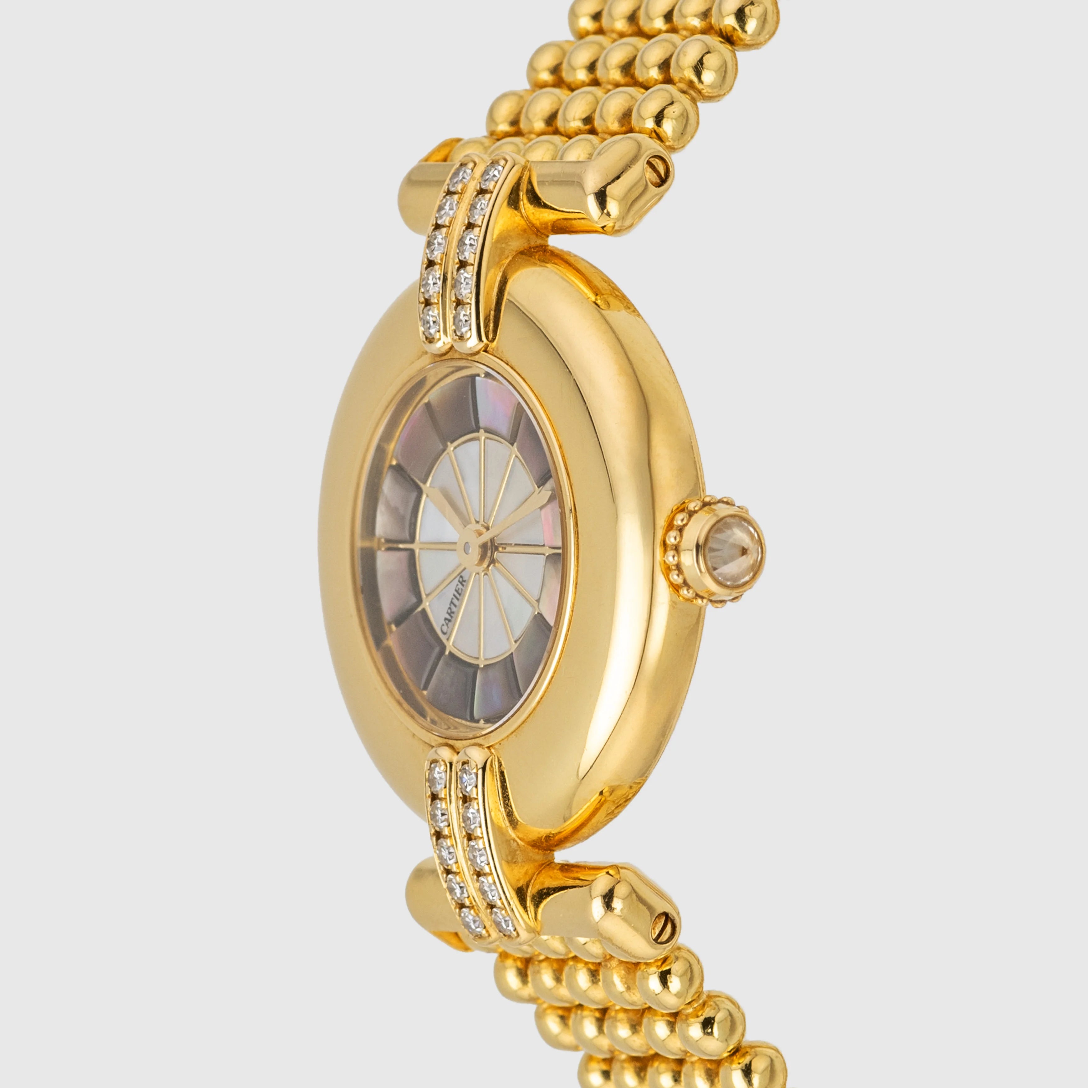 1990's Cartier Colisee Mother of Pearl Dial Diamonds Beads Bracelet Ref. 19801 (with Box)