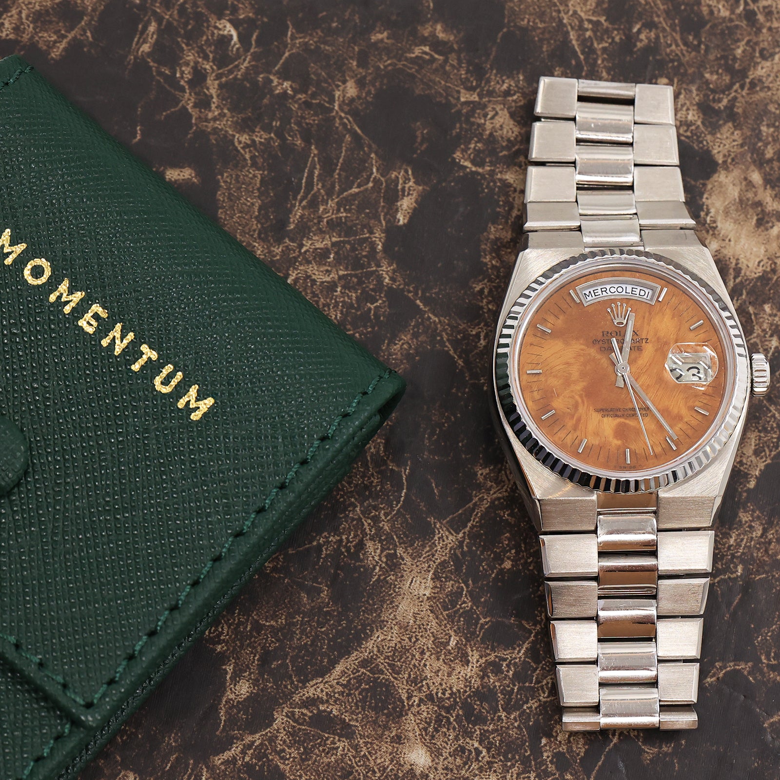 1978 Rolex Day Date Oysterquartz Birch Wood Dial Ref. 19019