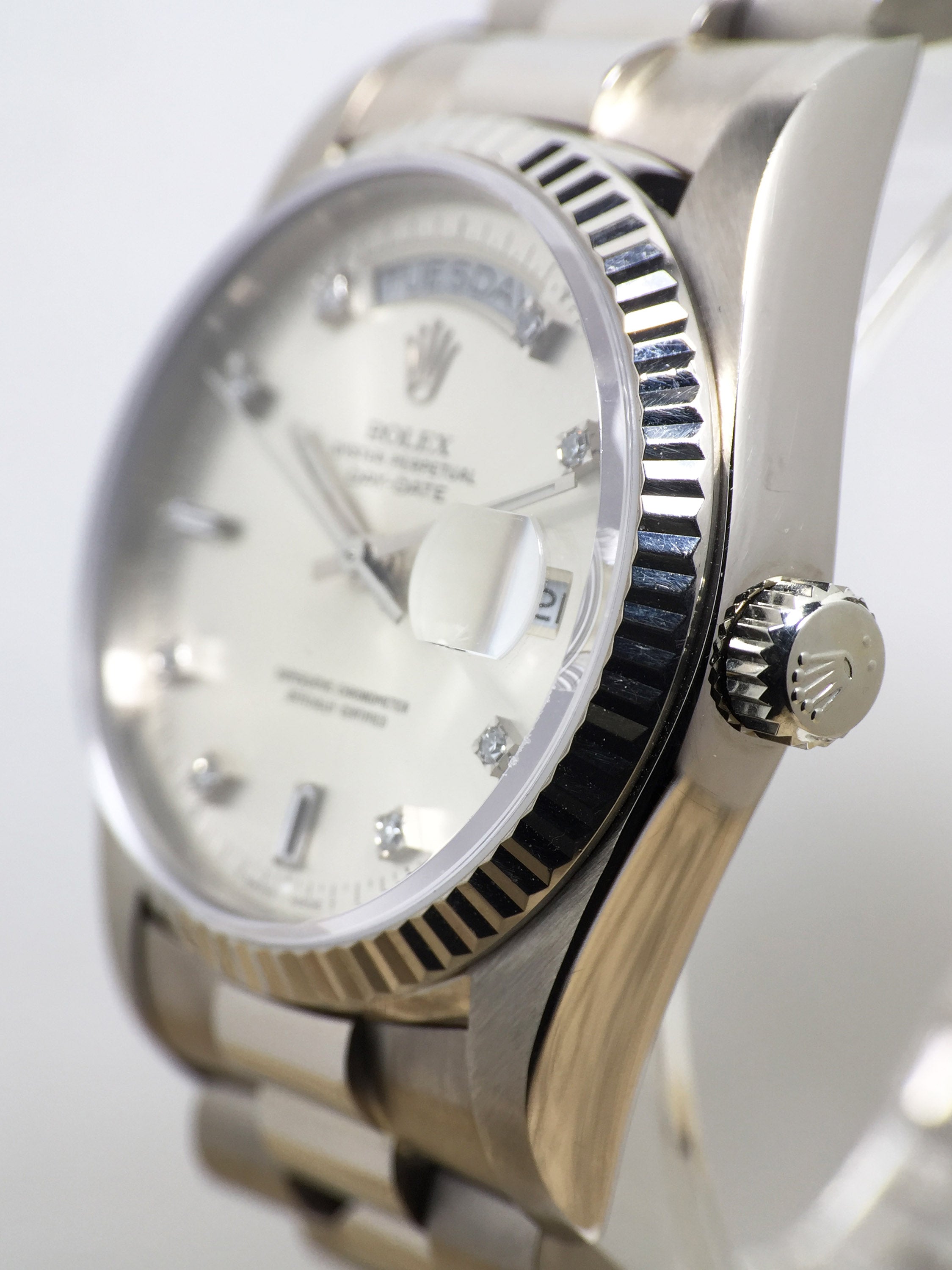 1988 Rolex Day Date Silver Diamond Dial Ref. 18039