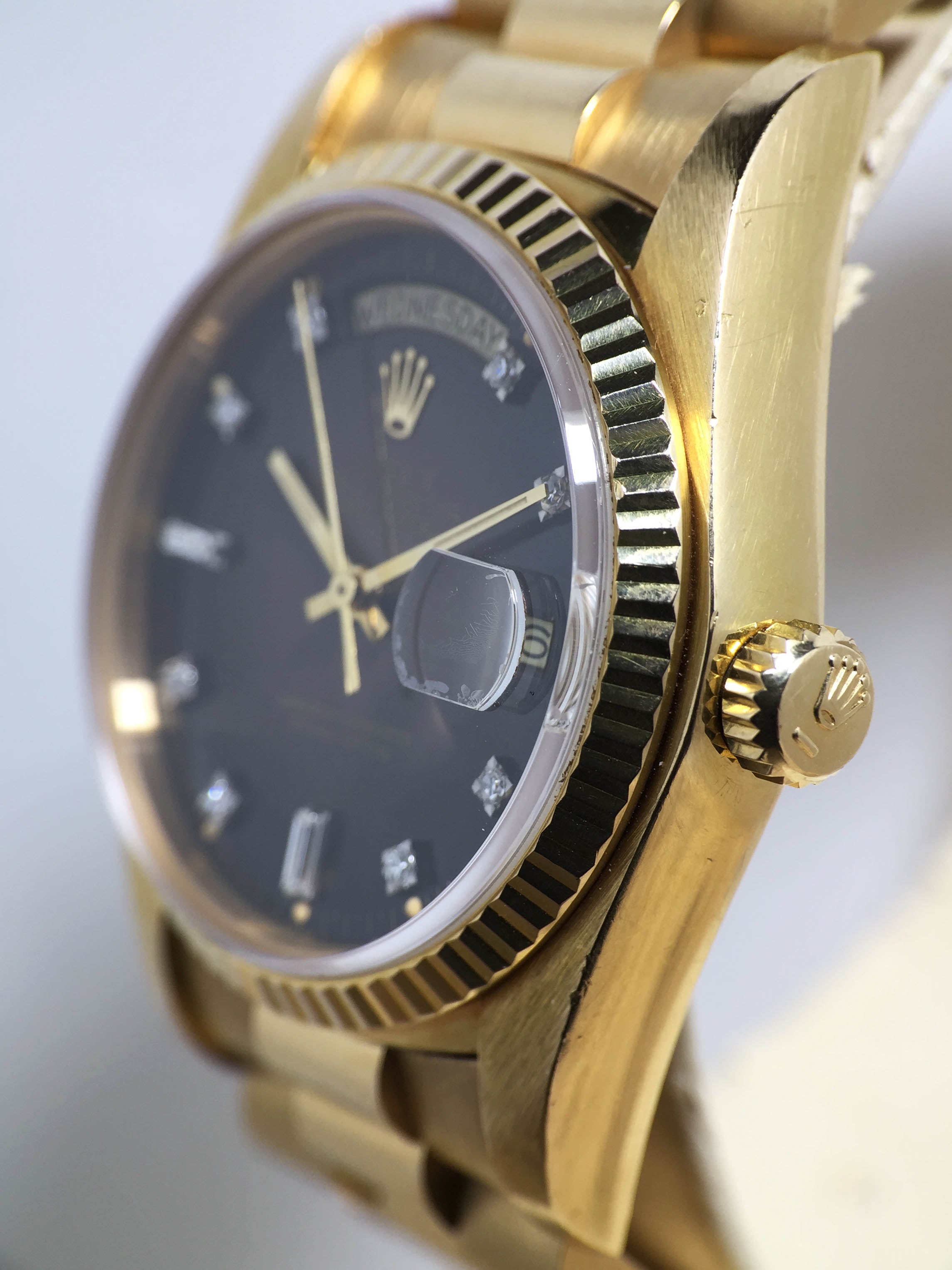 1979 Rolex Day Date Tobacco Brown Vignette Diamond Dial Ref. 18038